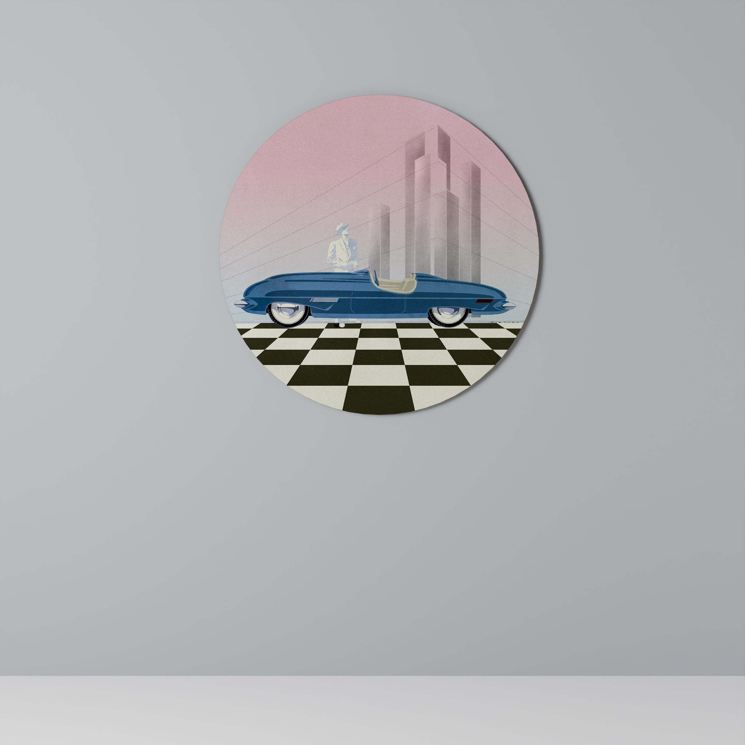 BLUE ROADSTER Round Wall Art