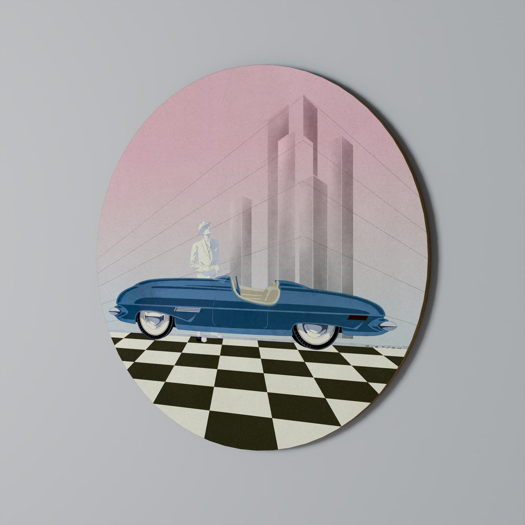 BLUE ROADSTER Round Wall Art