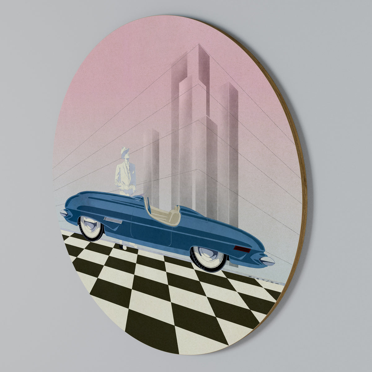 BLUE ROADSTER Arte de Parede Redonda