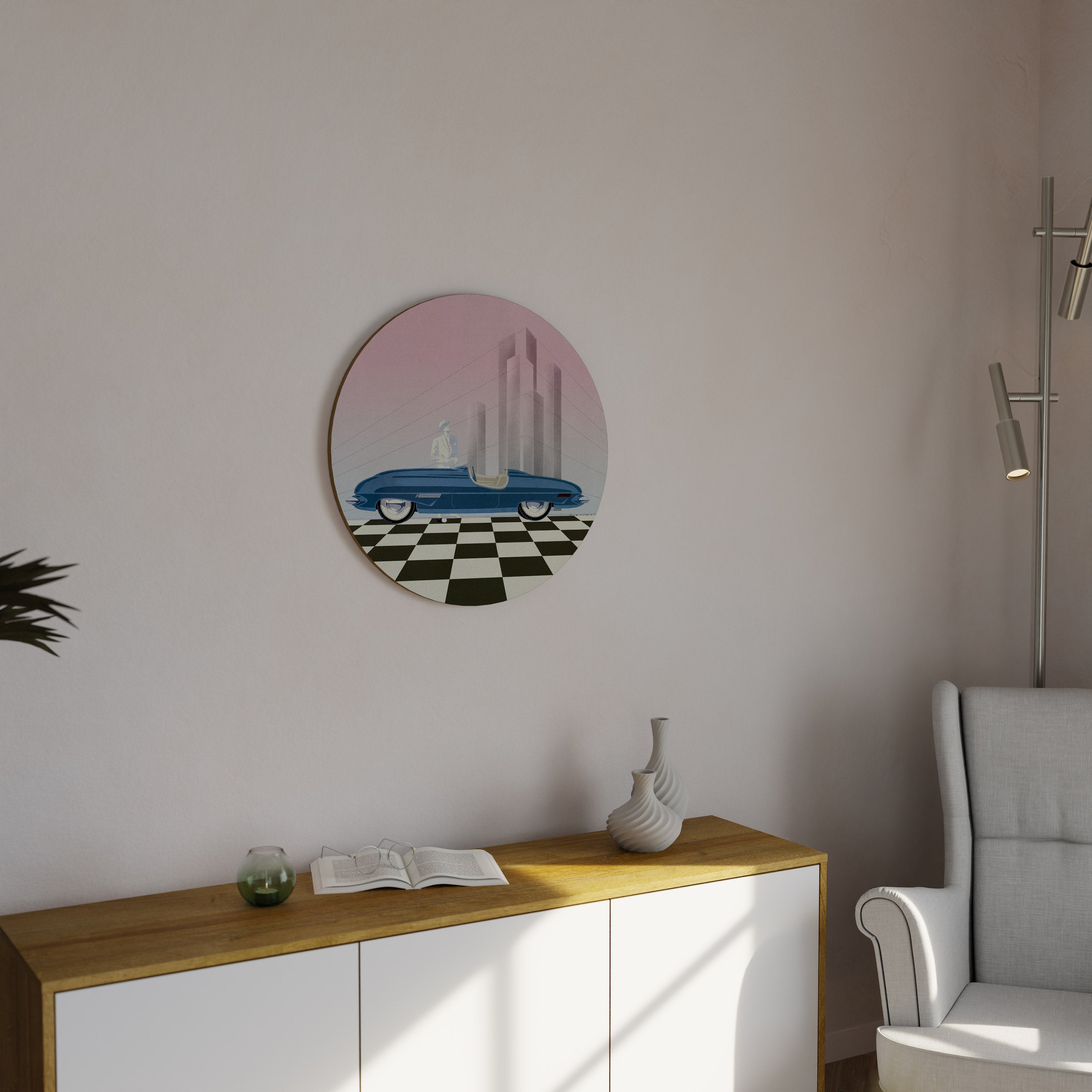 BLUE ROADSTER Round Wall Art