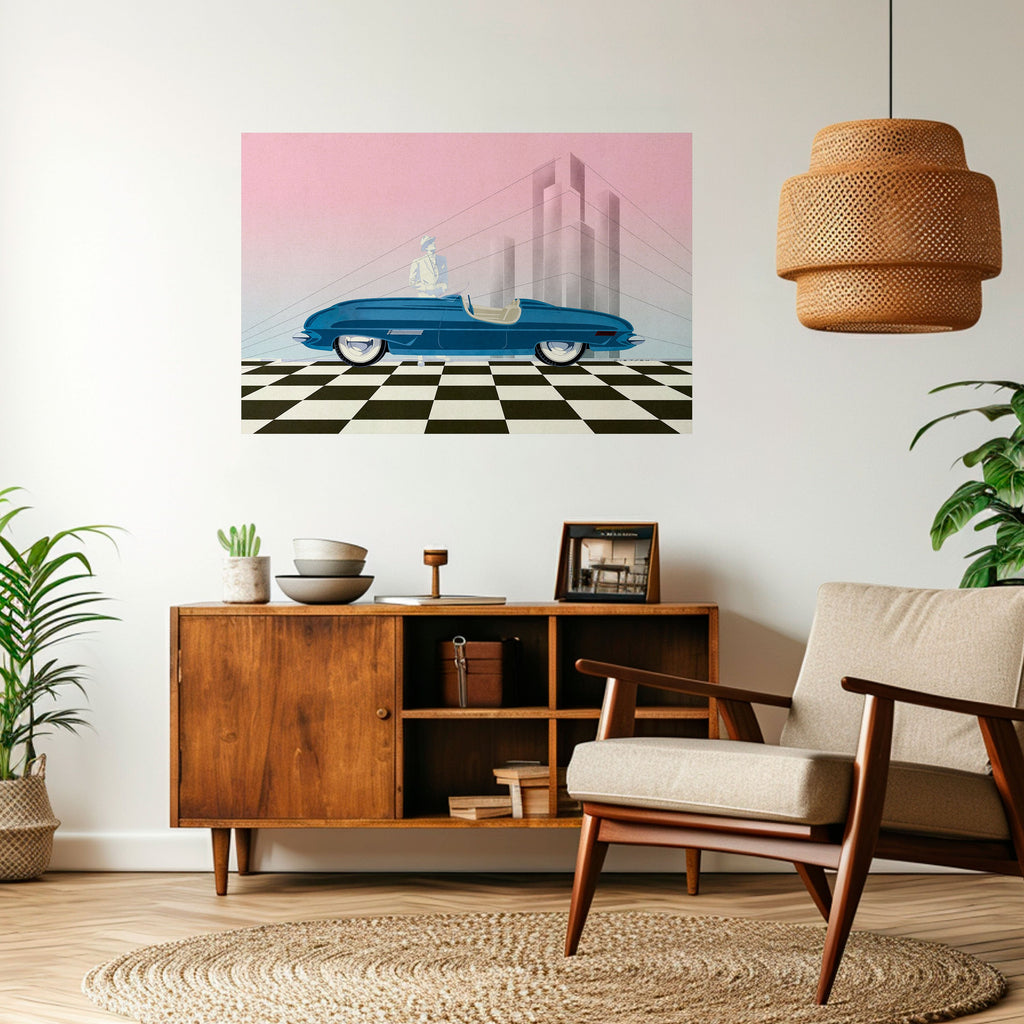 BLUE ROADSTER Peel and Stick Horizontal Poster