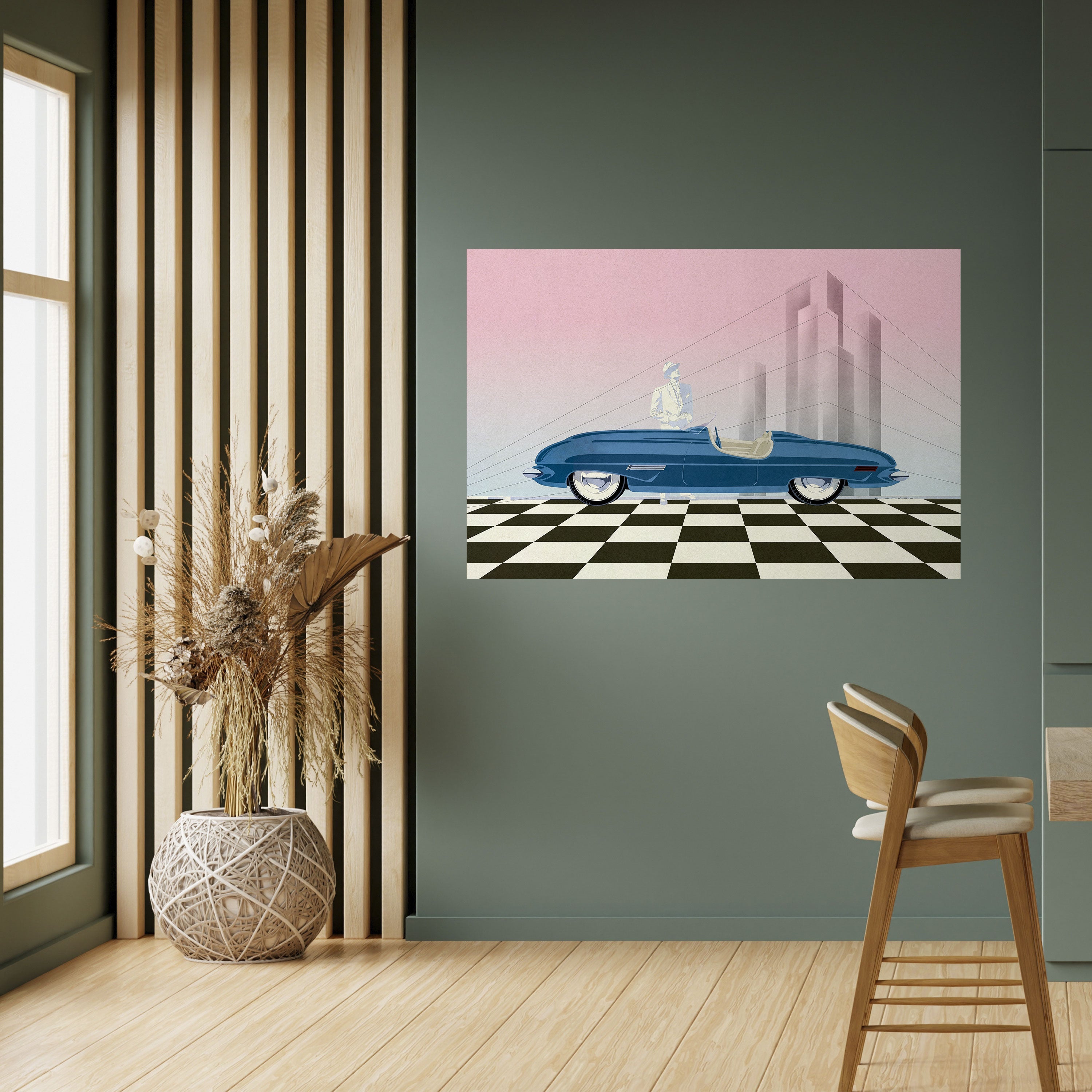 BLUE ROADSTER Peel and Stick Horizontal Poster