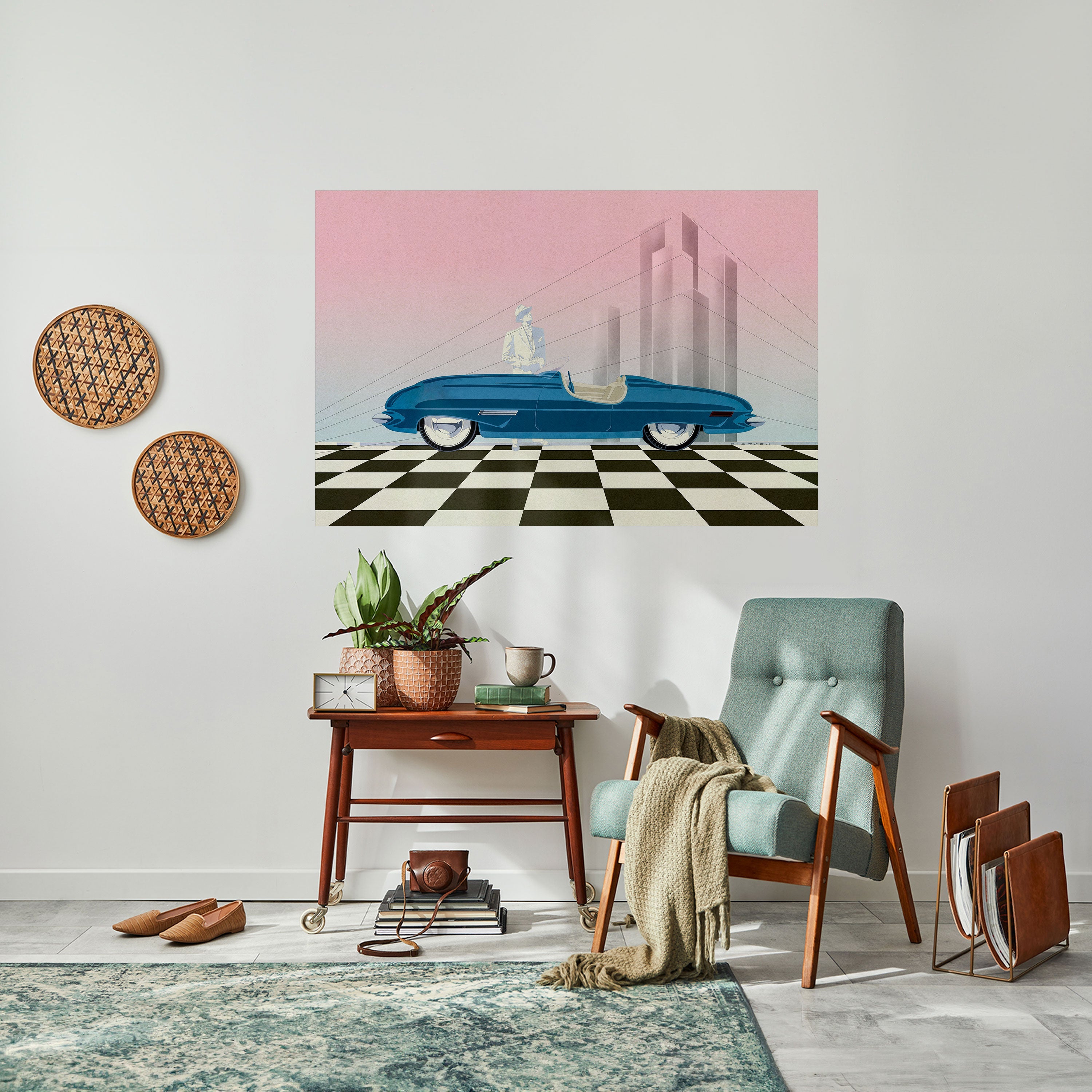 BLUE ROADSTER Peel and Stick Horizontal Poster