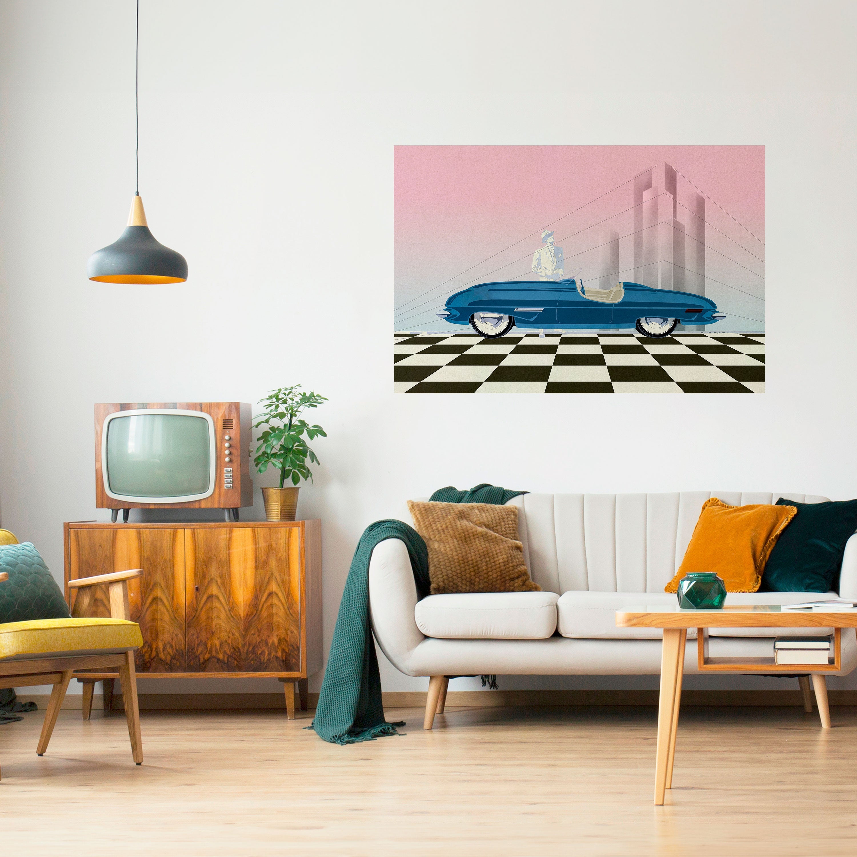 BLUE ROADSTER Peel and Stick Horizontal Poster