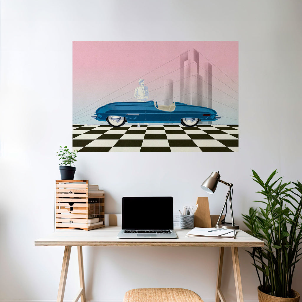 BLUE ROADSTER Peel and Stick Horizontal Poster
