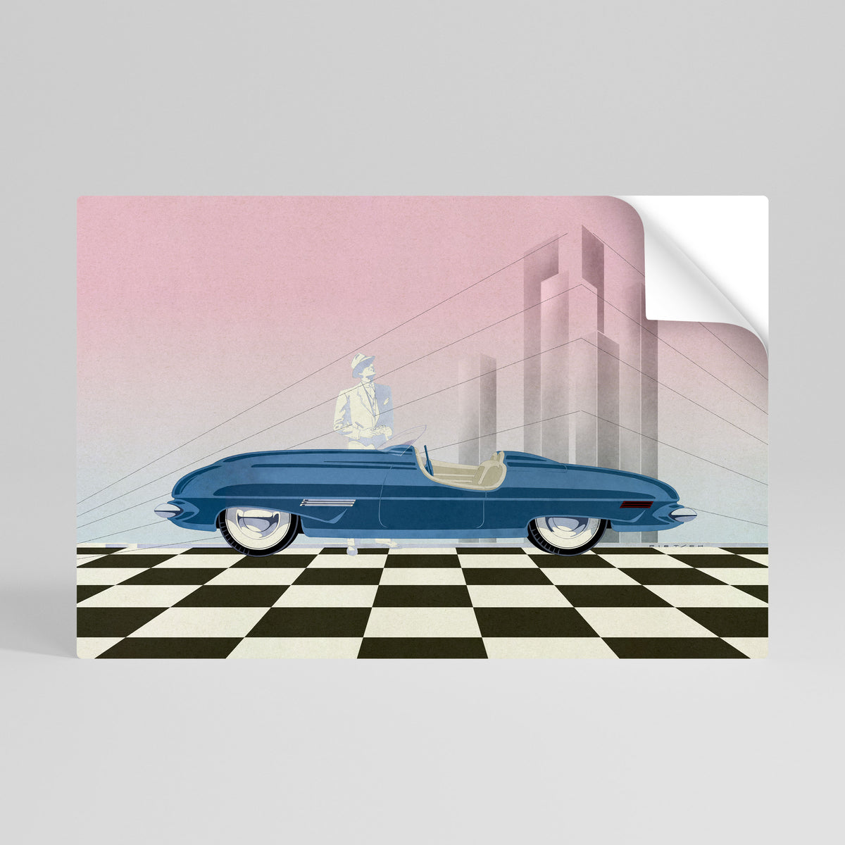 BLUE ROADSTER Póster Autocolante Horizontal