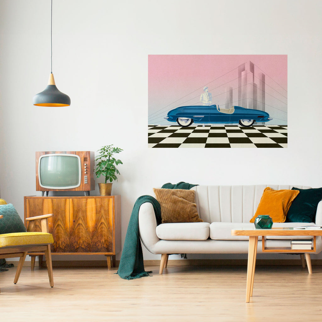 BLUE ROADSTER Peel and Stick Horizontal Poster