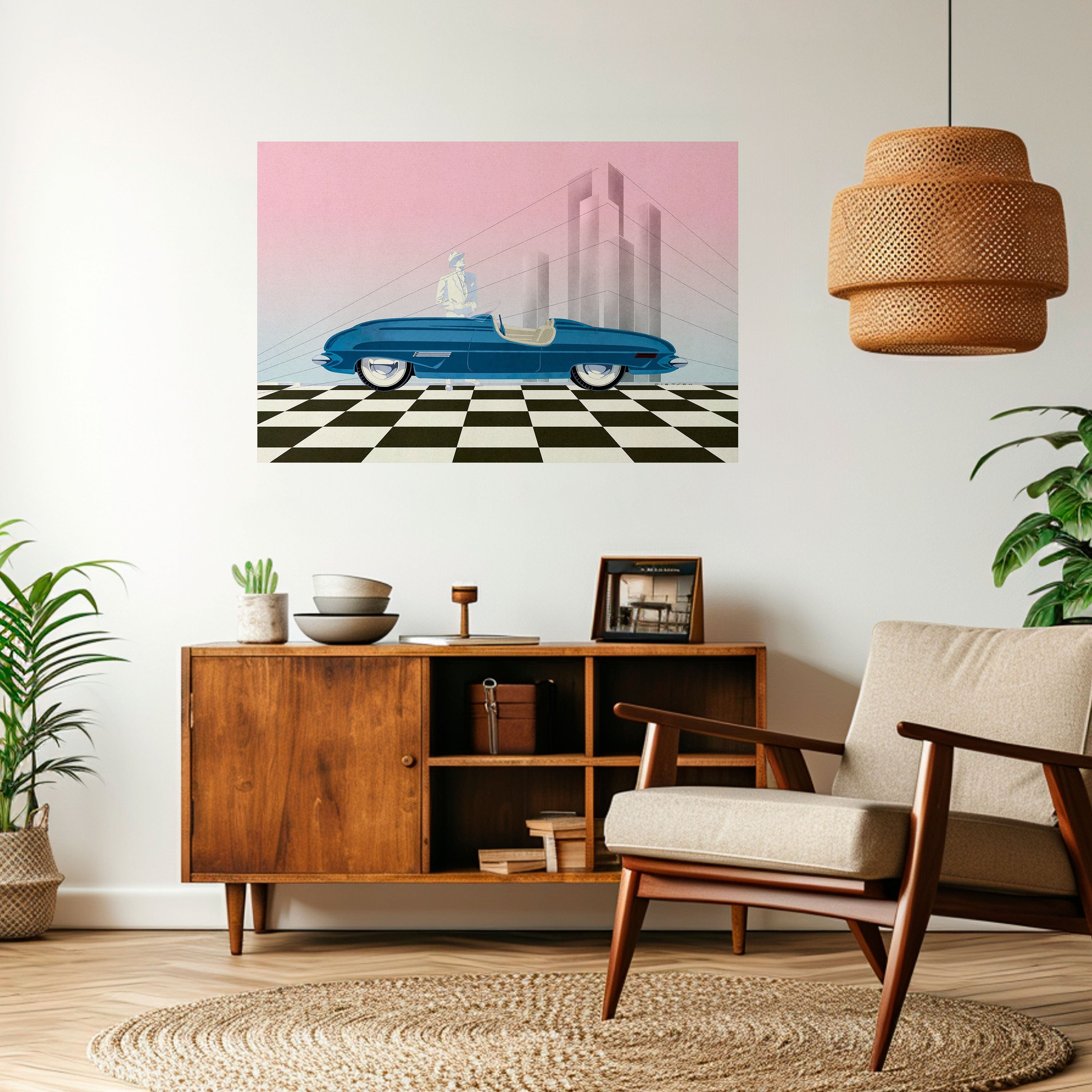 BLUE ROADSTER Peel and Stick Horizontal Poster
