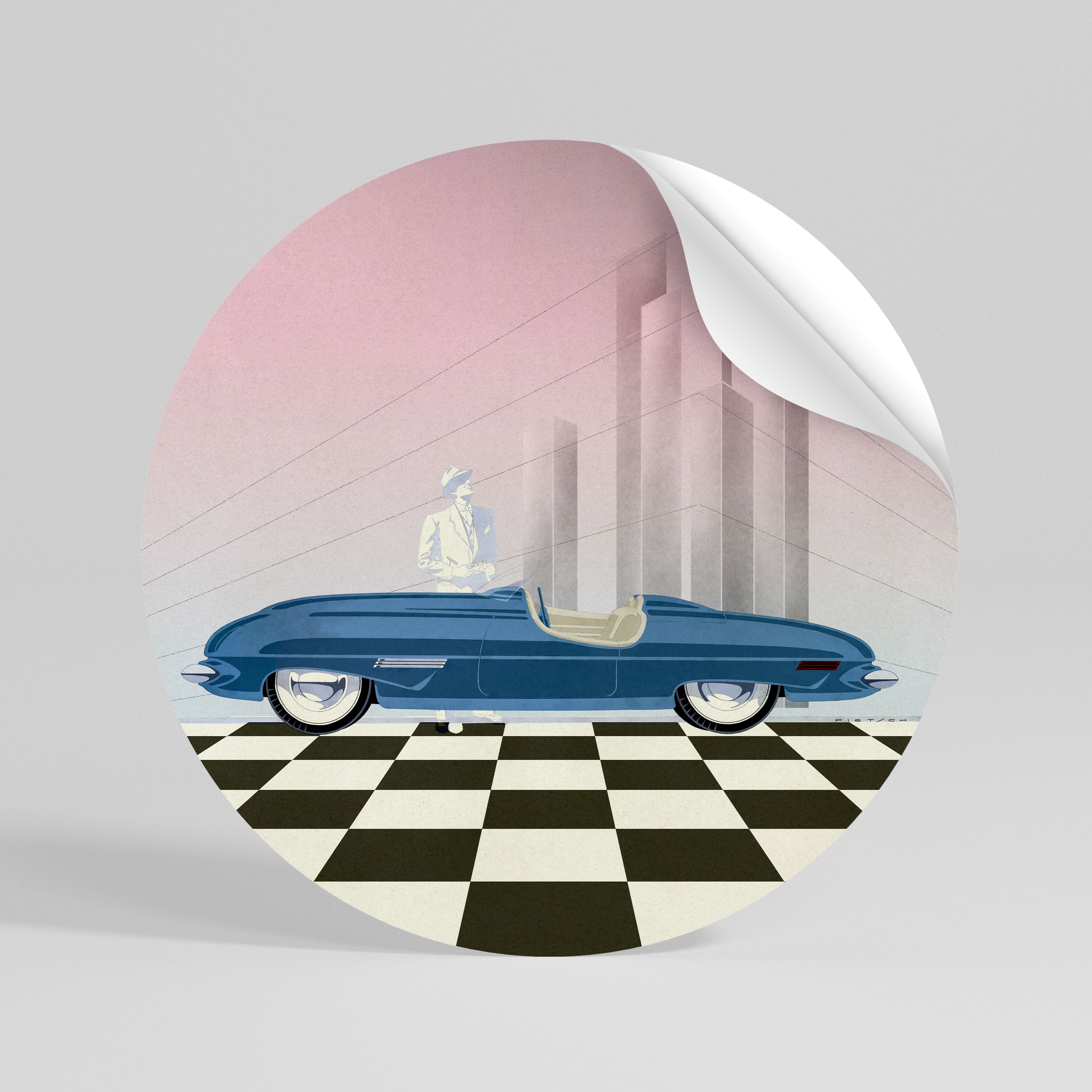 BLUE ROADSTER Autocolante Redondo Removível