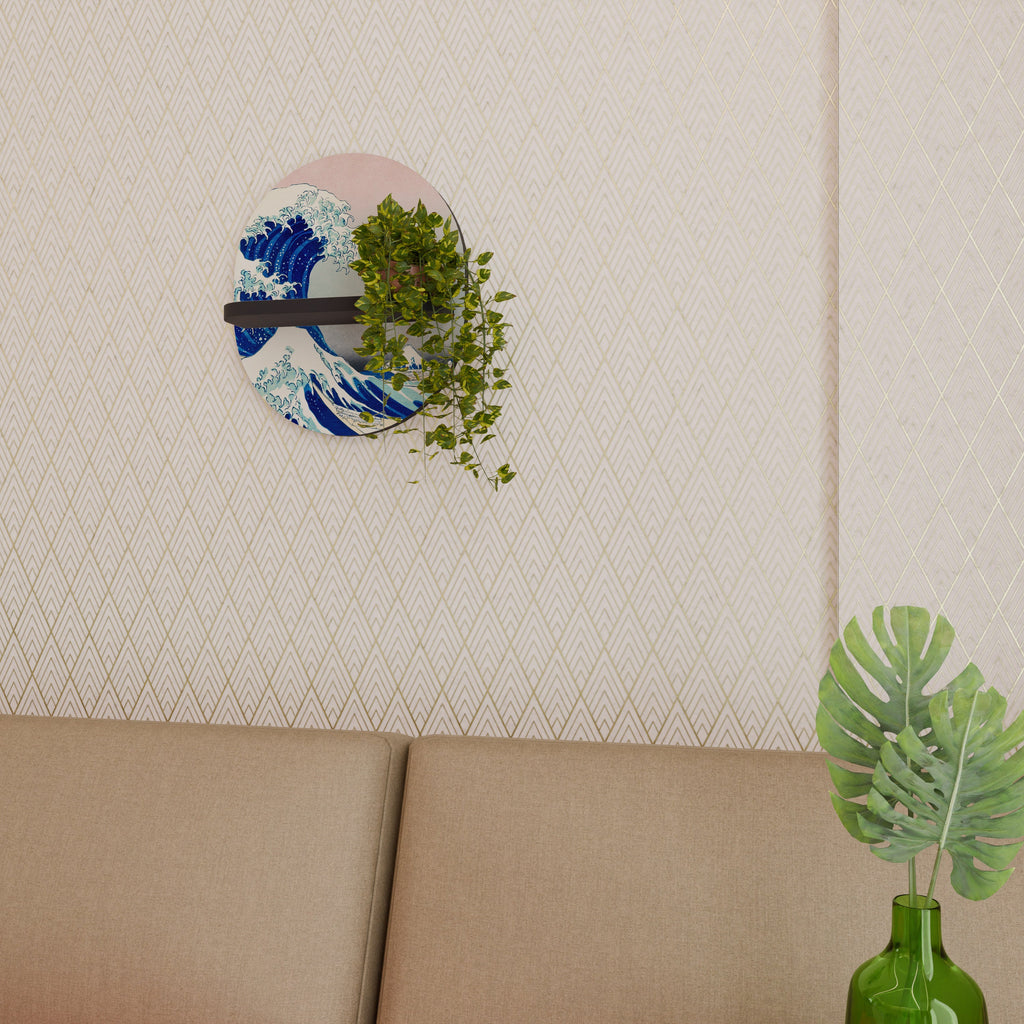 THE GREAT WAVE Prateleira Oval Decorativa em Acabamento Preto