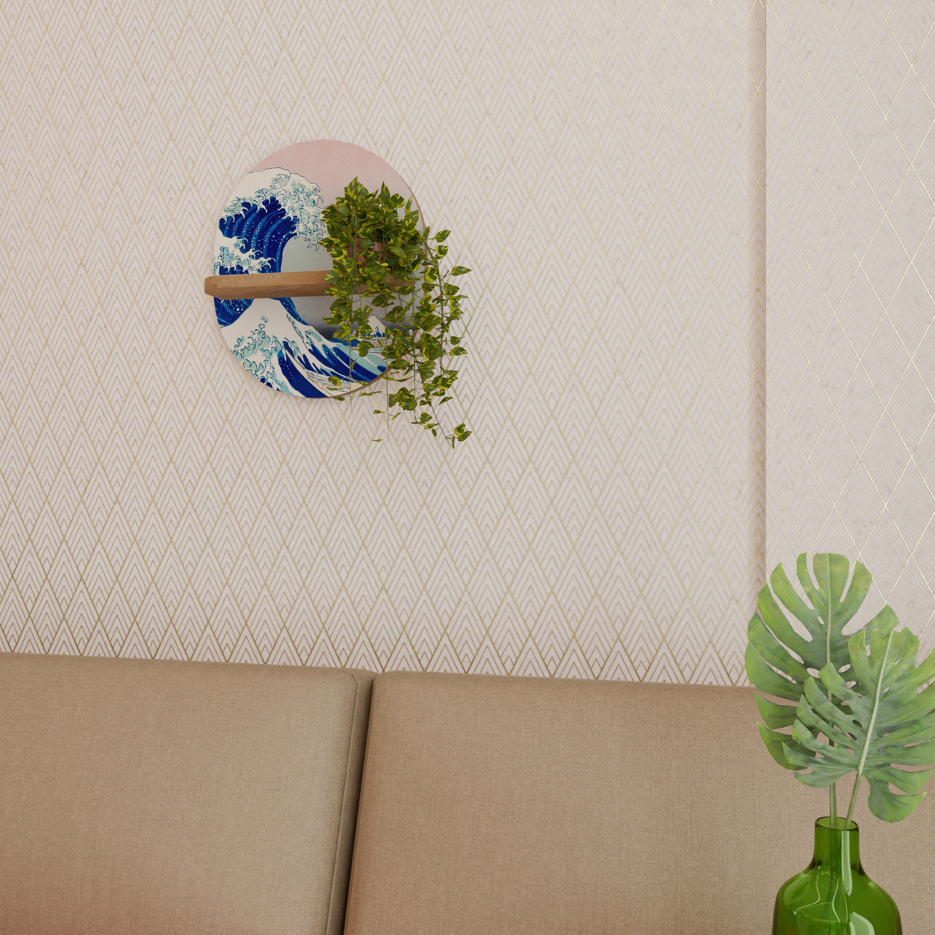 THE GREAT WAVE Prateleira Oval Decorativa em Efeito Carvalho