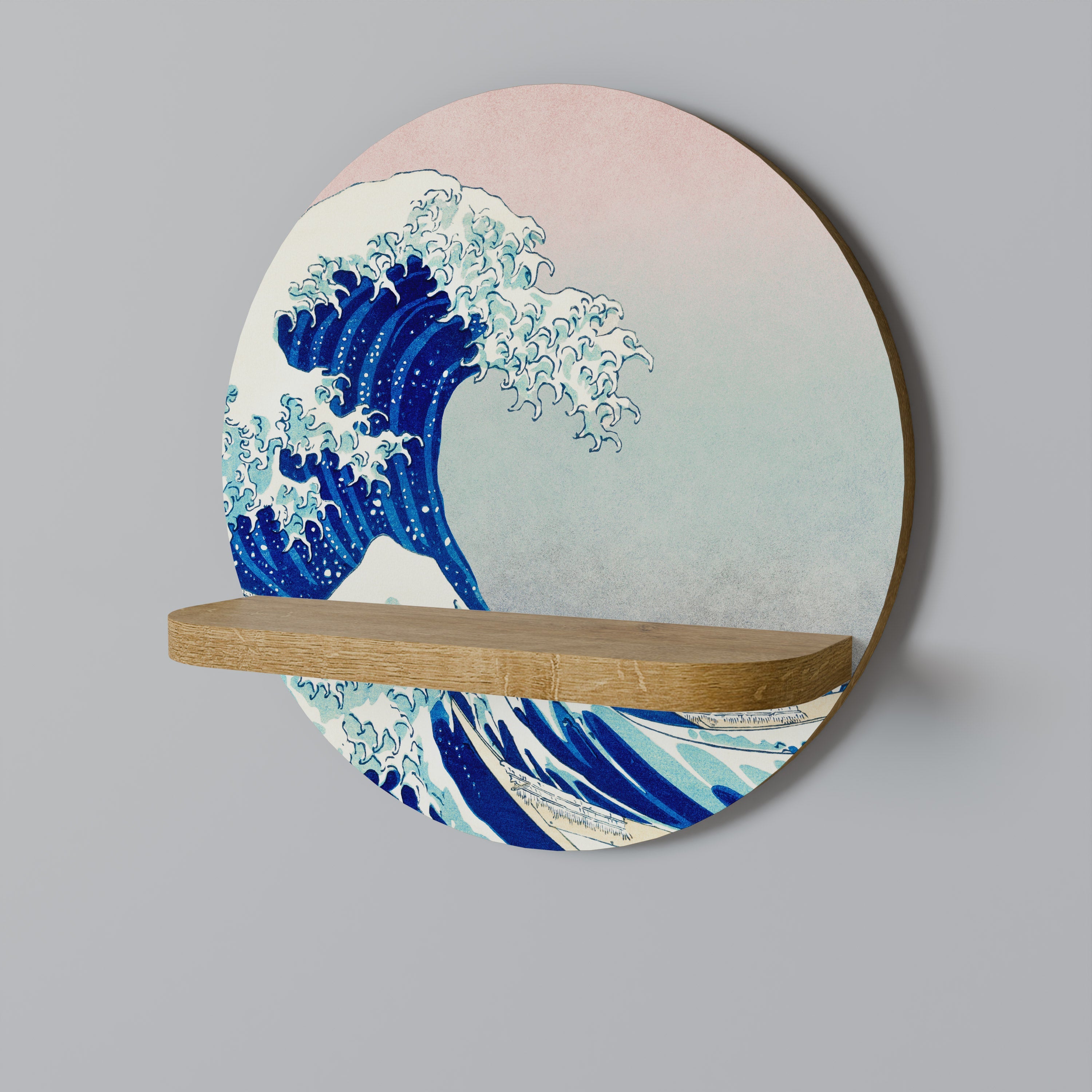 THE GREAT WAVE Prateleira Redonda Decorativa em Efeito Carvalho