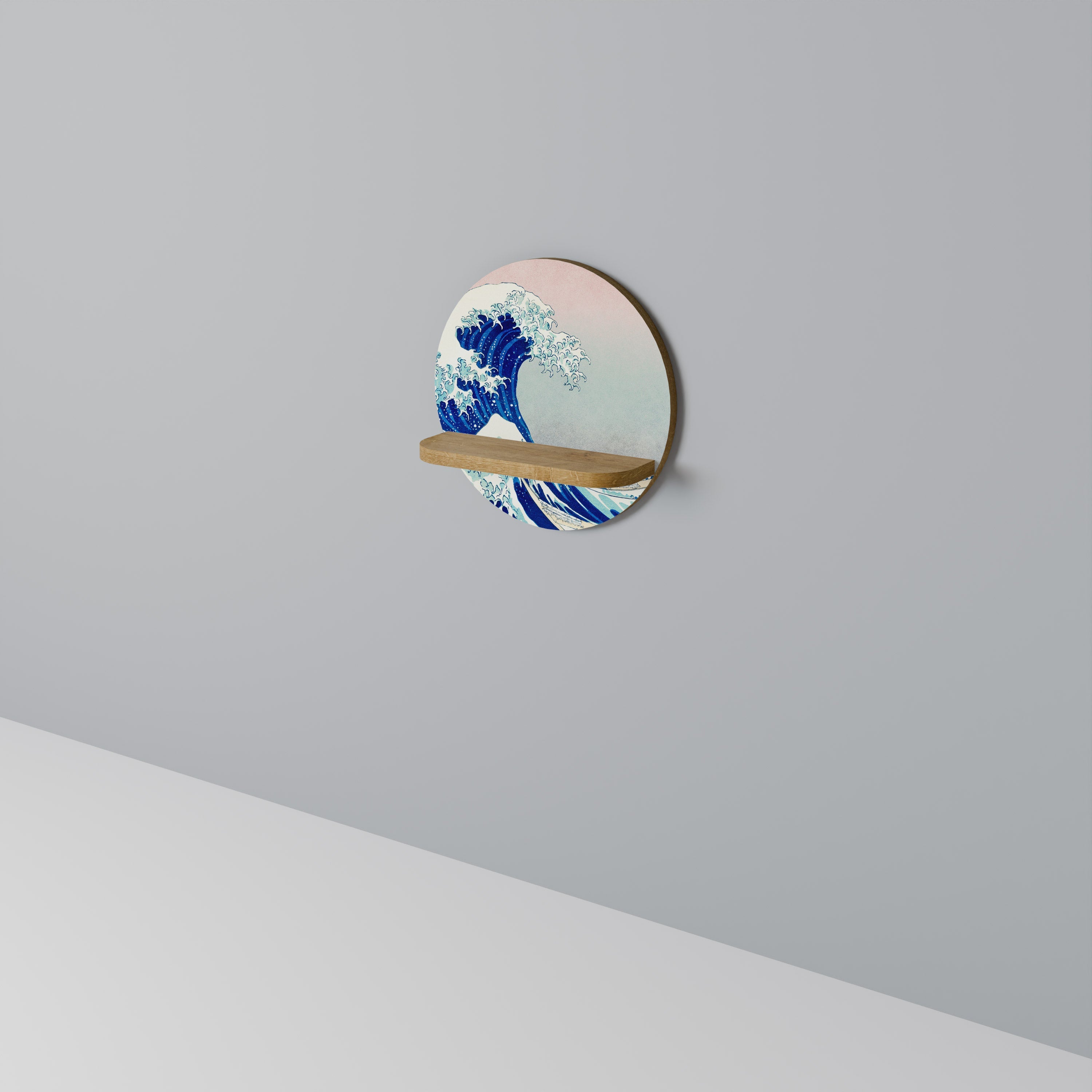 THE GREAT WAVE Prateleira Redonda Decorativa em Efeito Carvalho