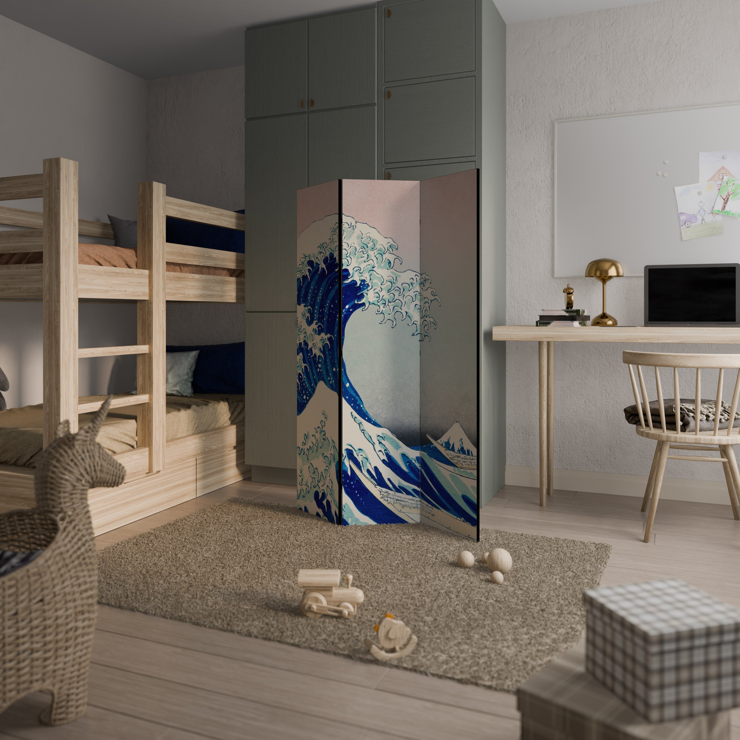 THE GREAT WAVE Biombo Decorativo de 3 Painéis