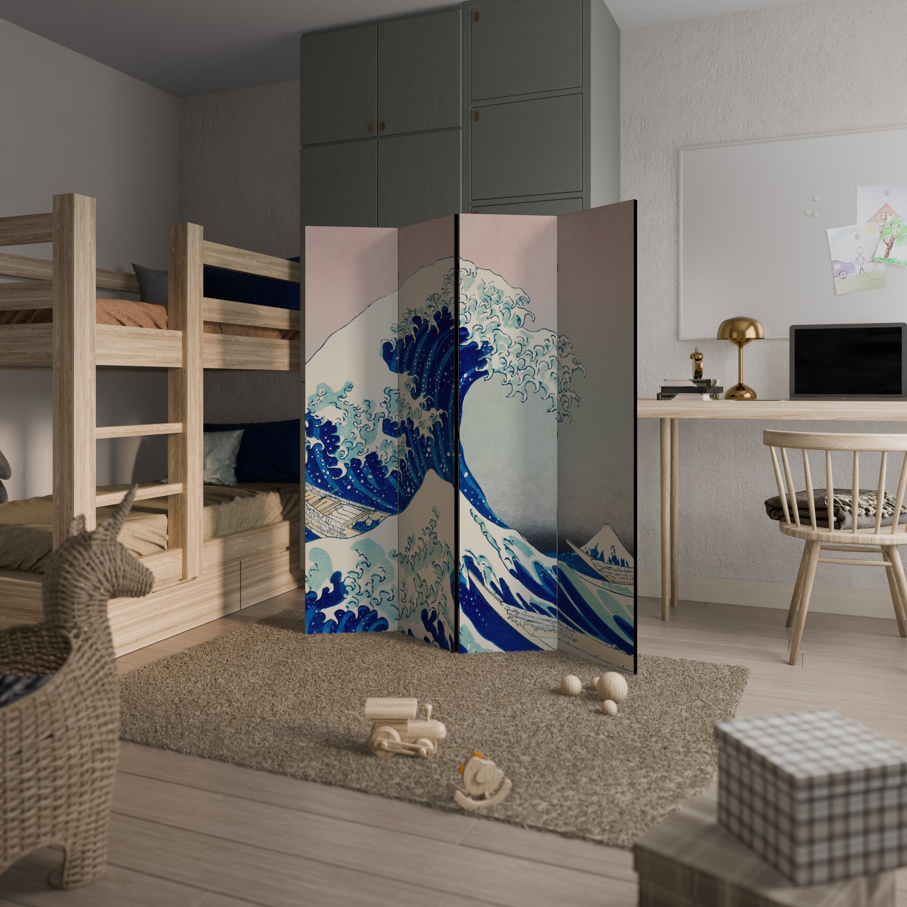 THE GREAT WAVE Biombo Decorativo de 4 Painéis
