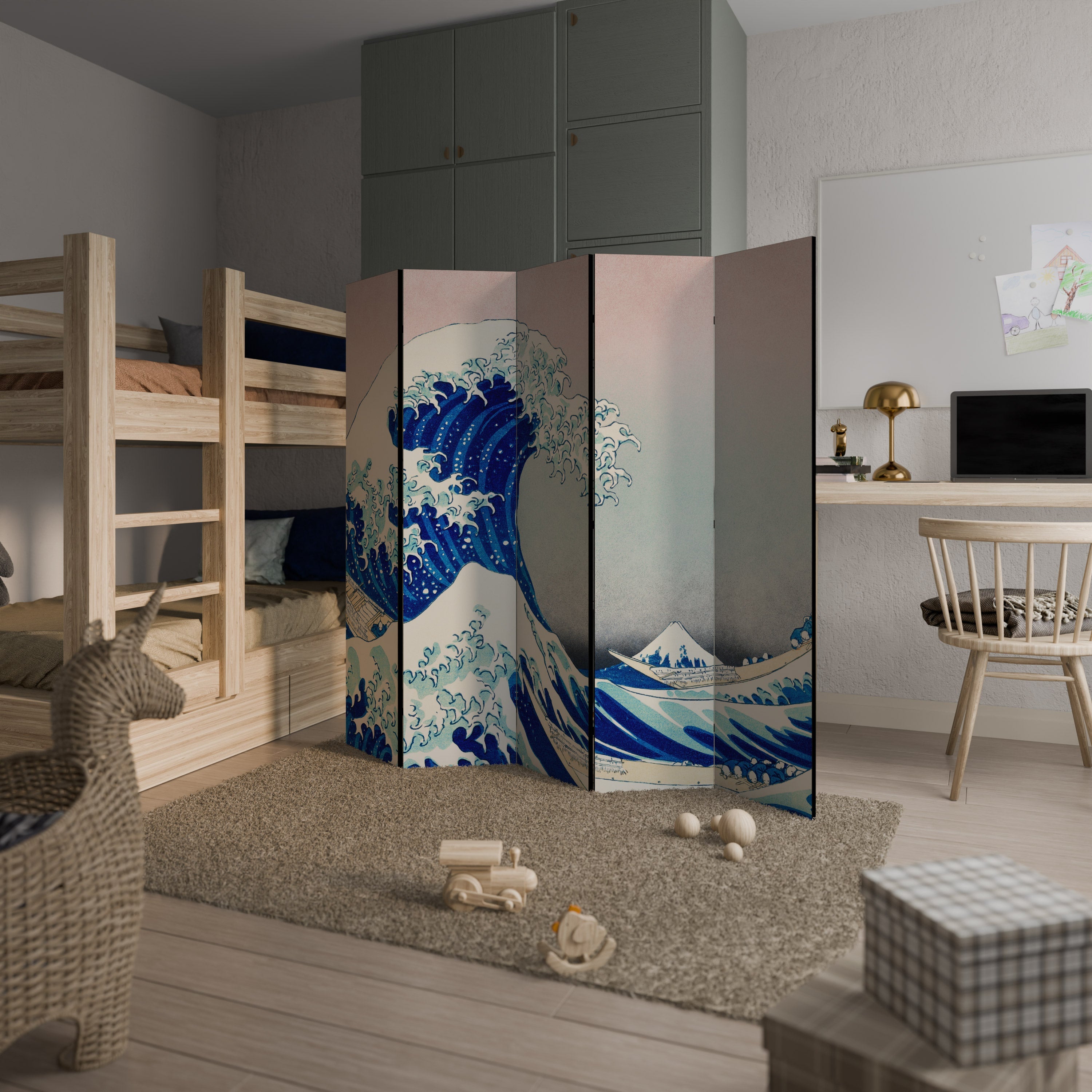 THE GREAT WAVE Biombo Decorativo de 5 Painéis