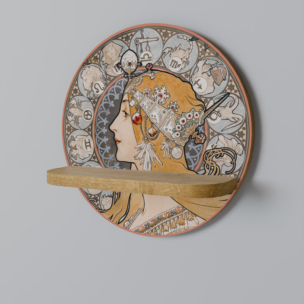 ZODIAQUE OR LA PLUME Prateleira Redonda Decorativa em Efeito Carvalho