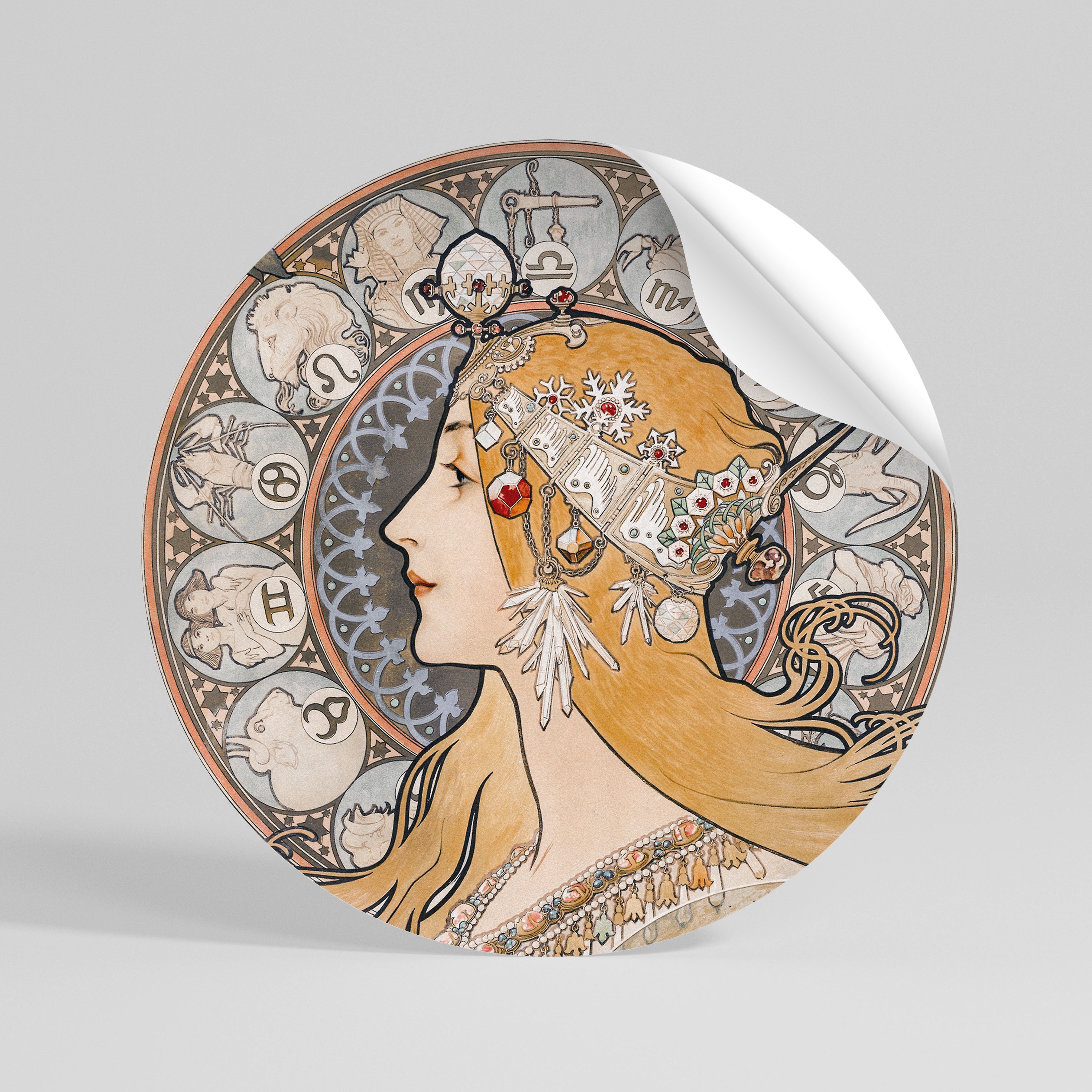 ZODIAQUE OR LA PLUME Autocolante Redondo Removível