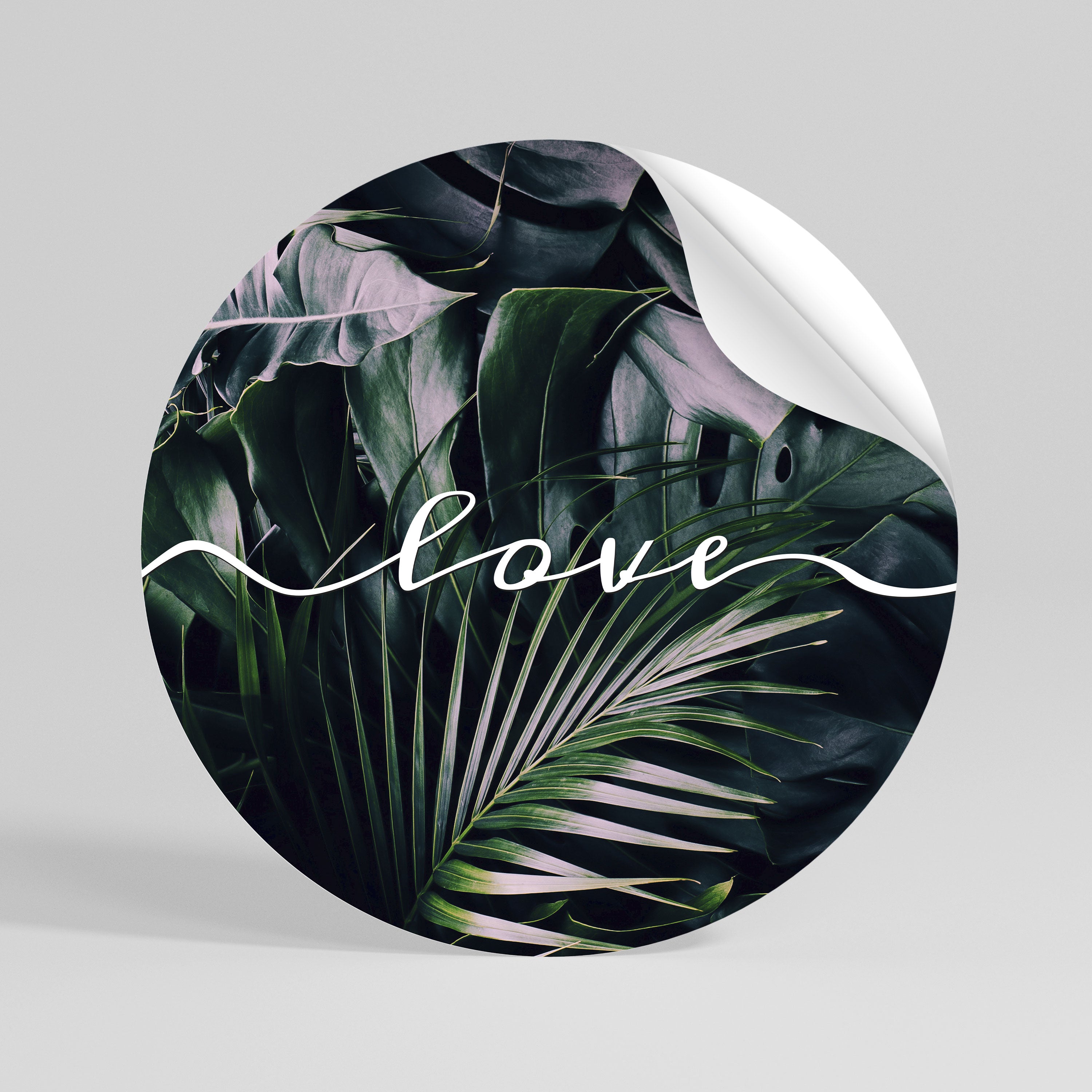 LOVE IN LEAVES Autocolante Redondo Removível