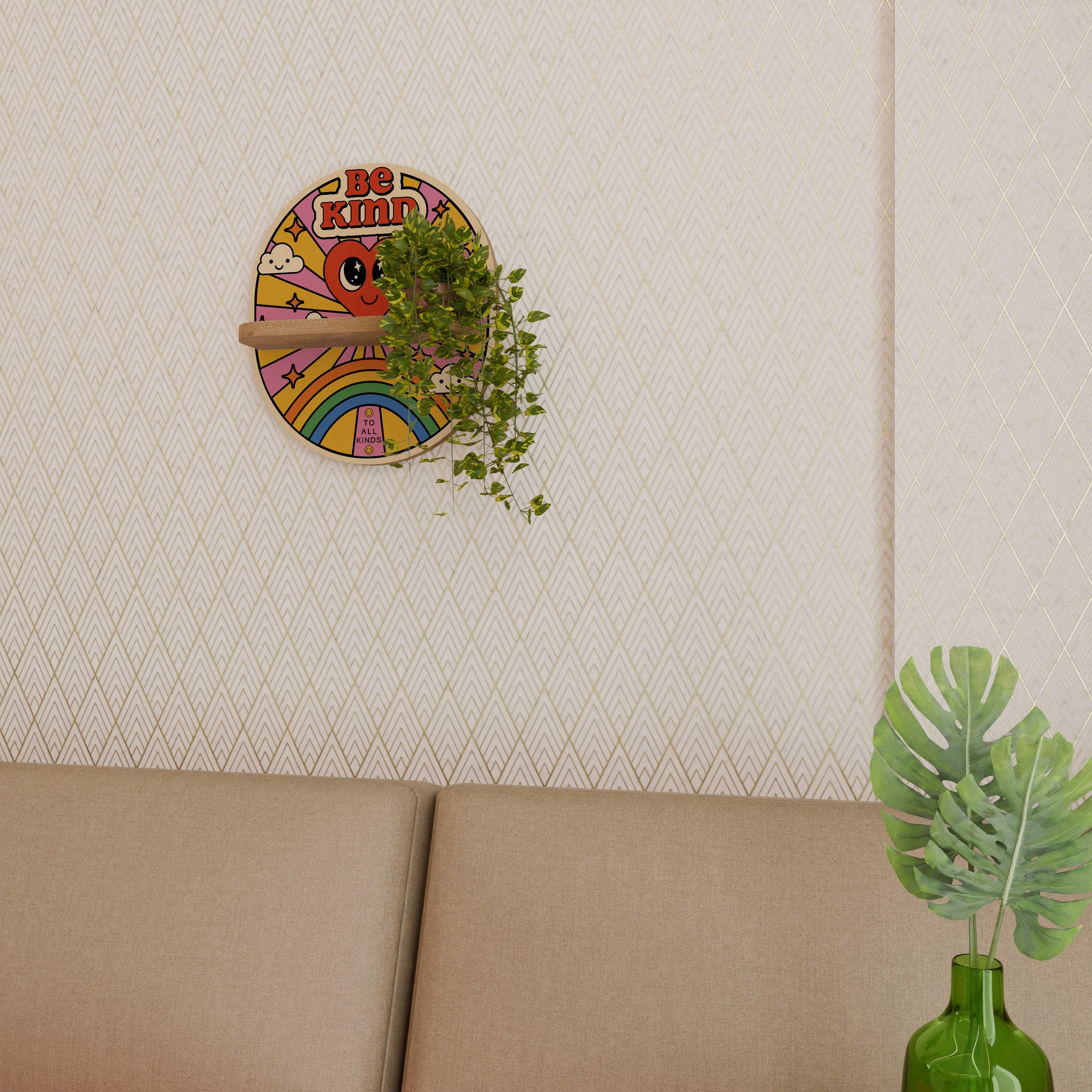 BE KIND Prateleira Oval Decorativa em Efeito Carvalho