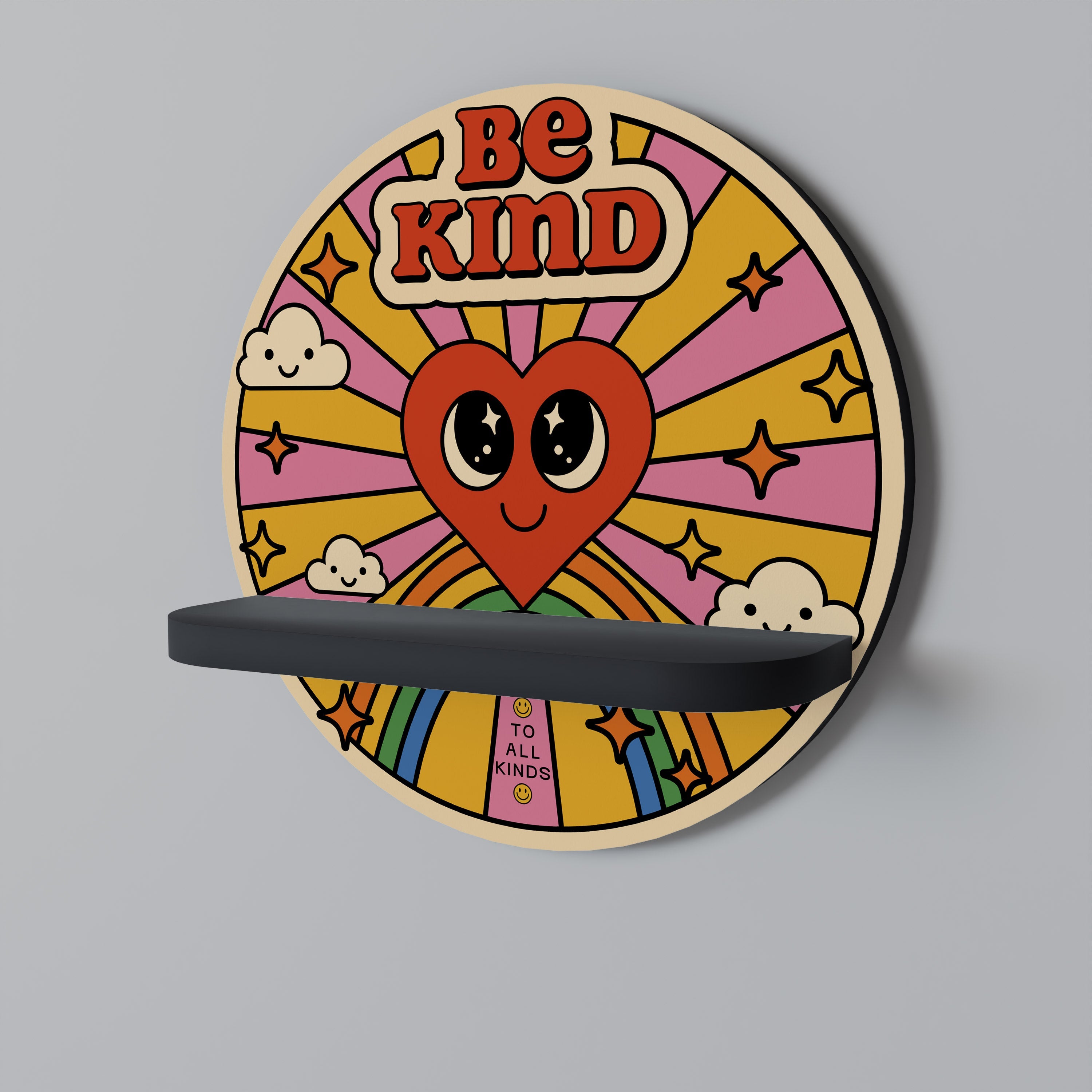 BE KIND Round Art Shelf In Black Finish