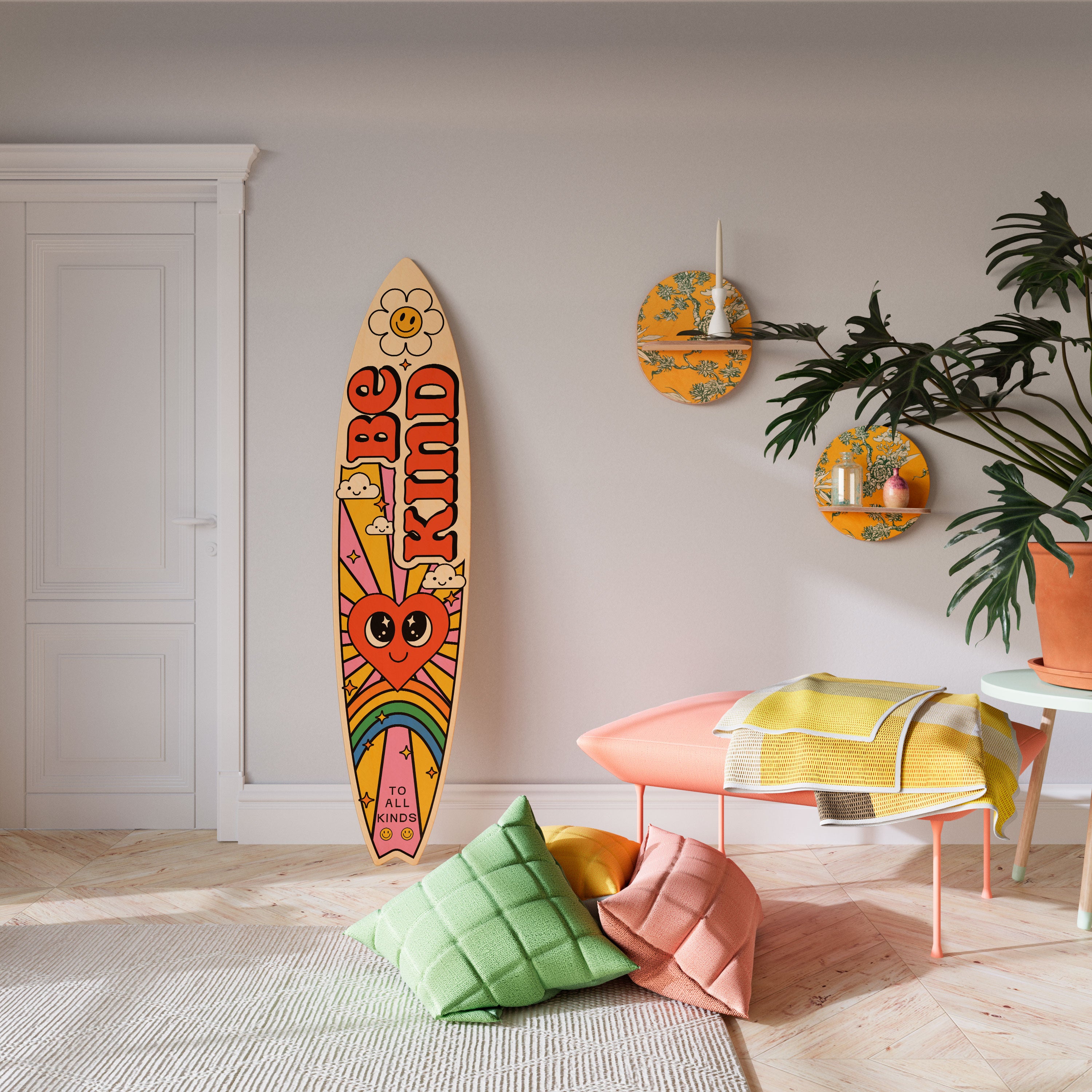 BE KIND Prancha de surf decorativa em contraplacado