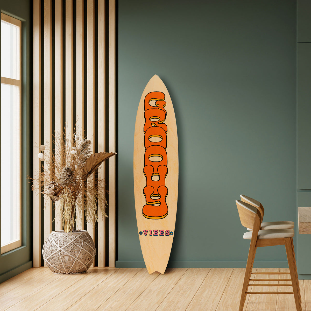 GROOVY VIBES Painel Decorativo Prancha de Surf