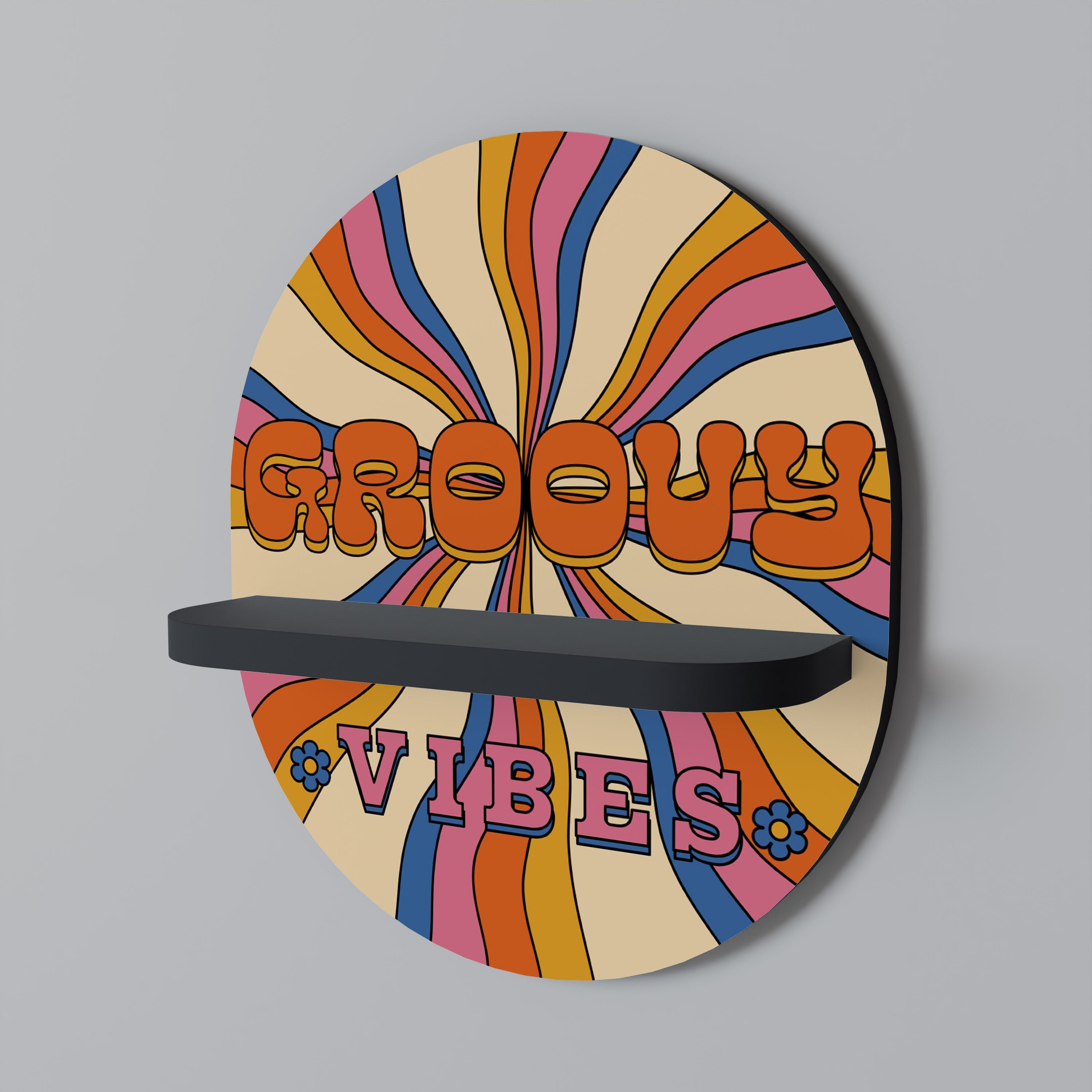 RADIANT GROOVY VIBES Prateleira Oval Decorativa em Acabamento Preto