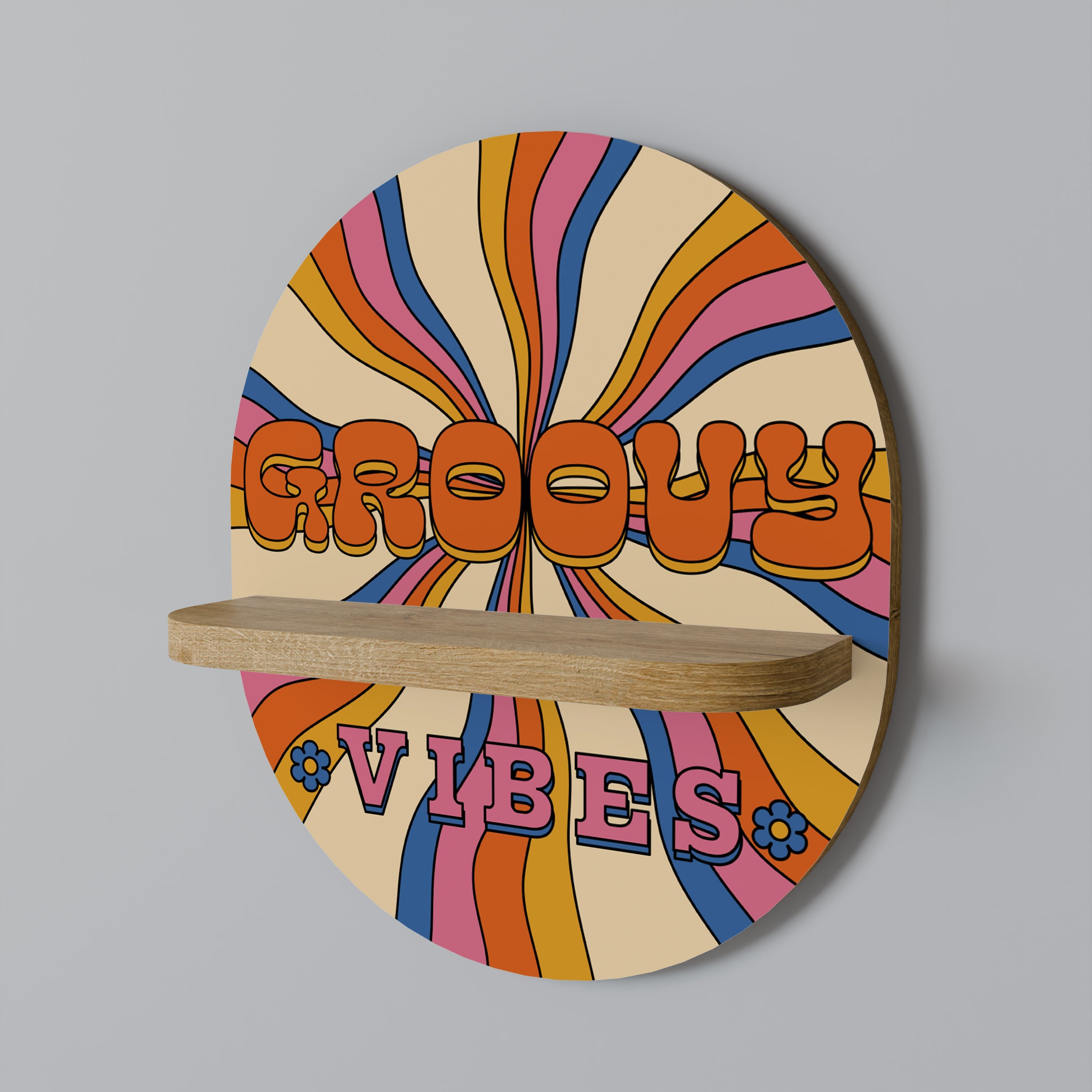 RADIANT GROOVY VIBES Prateleira Oval Decorativa em Efeito Carvalho