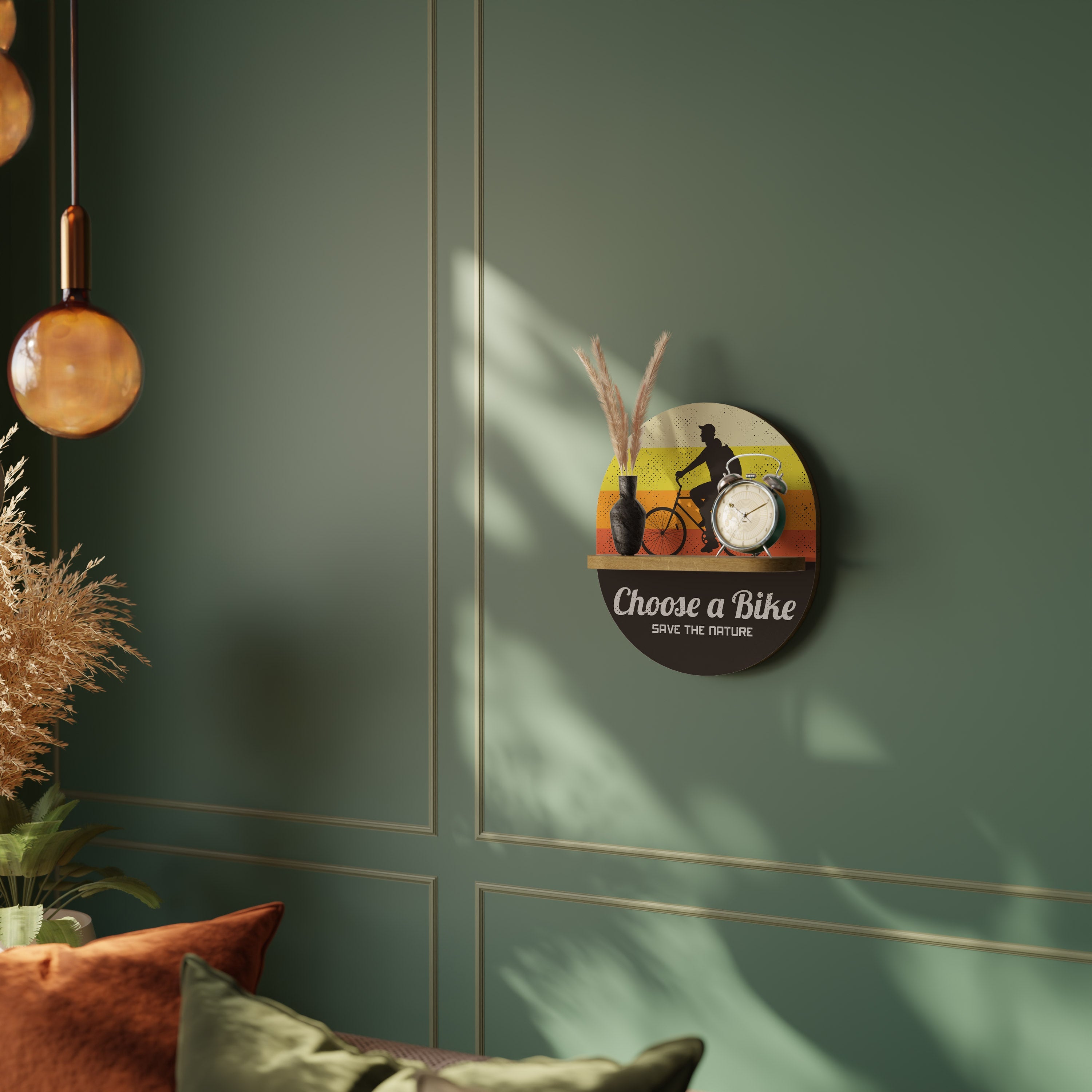 CHOOSE A BIKE Prateleira Oval Decorativa em Efeito Carvalho