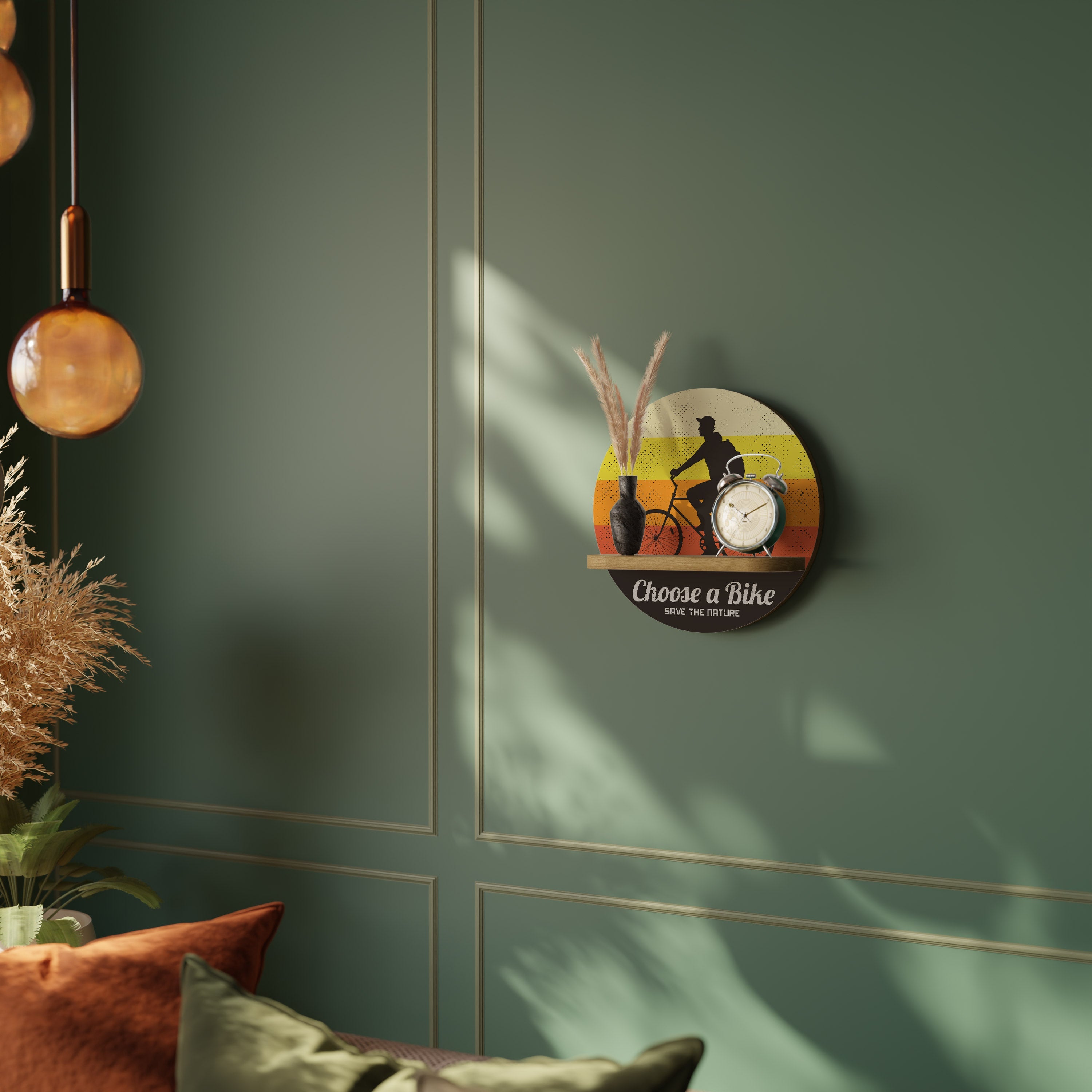 CHOOSE A BIKE Prateleira Redonda Decorativa em Efeito Carvalho