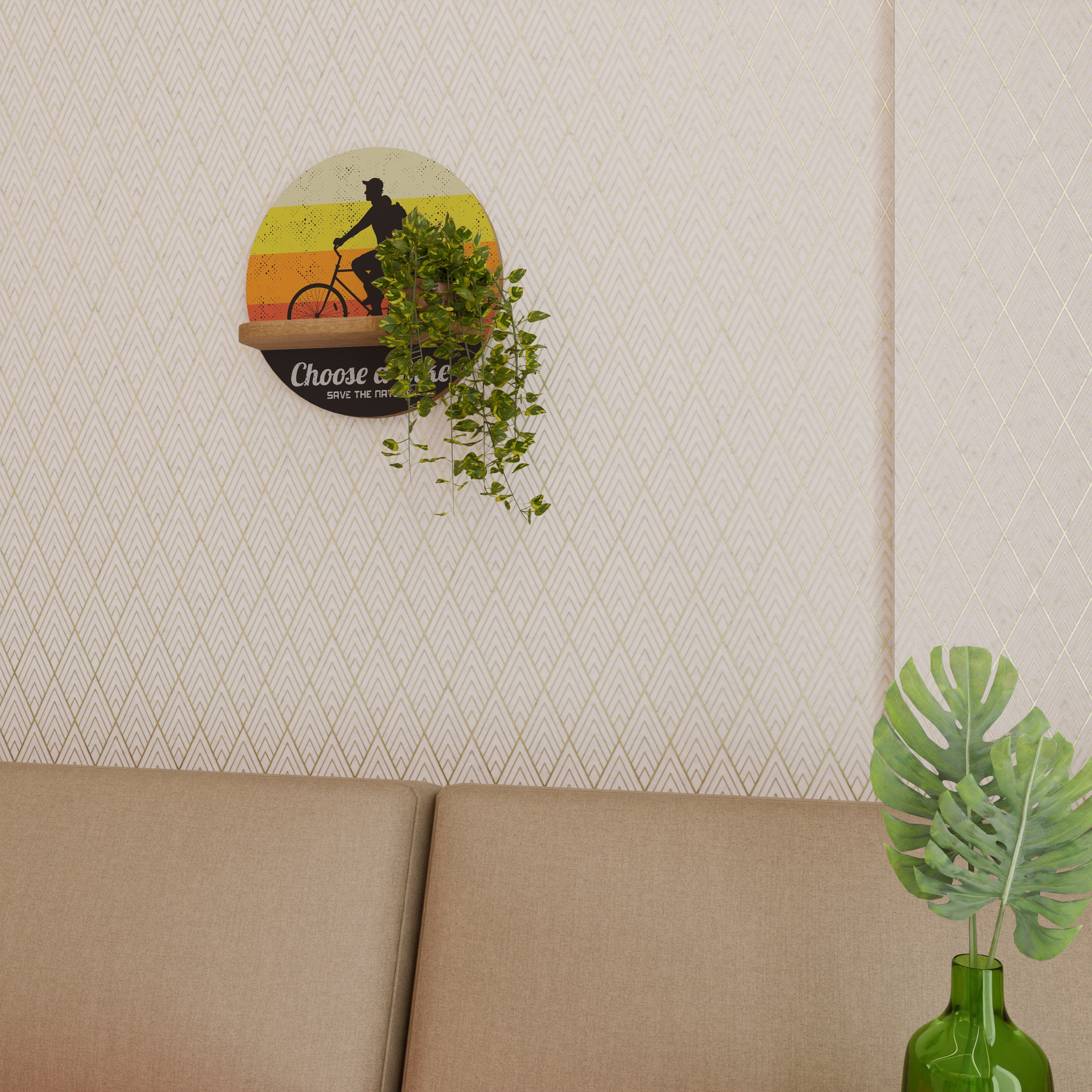 CHOOSE A BIKE Prateleira Redonda Decorativa em Efeito Carvalho