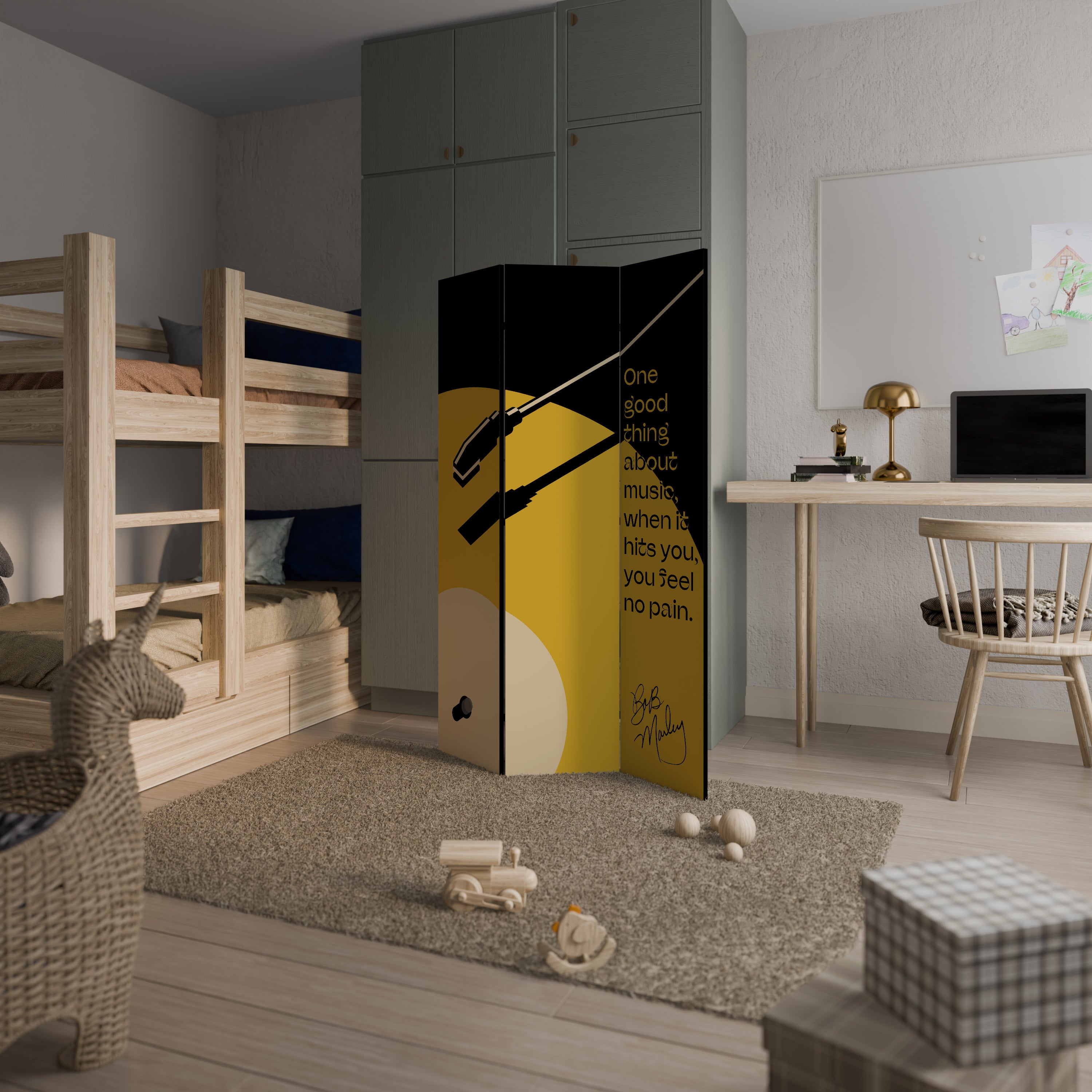 MUSIC - NO PAIN Biombo de 3 Painéis