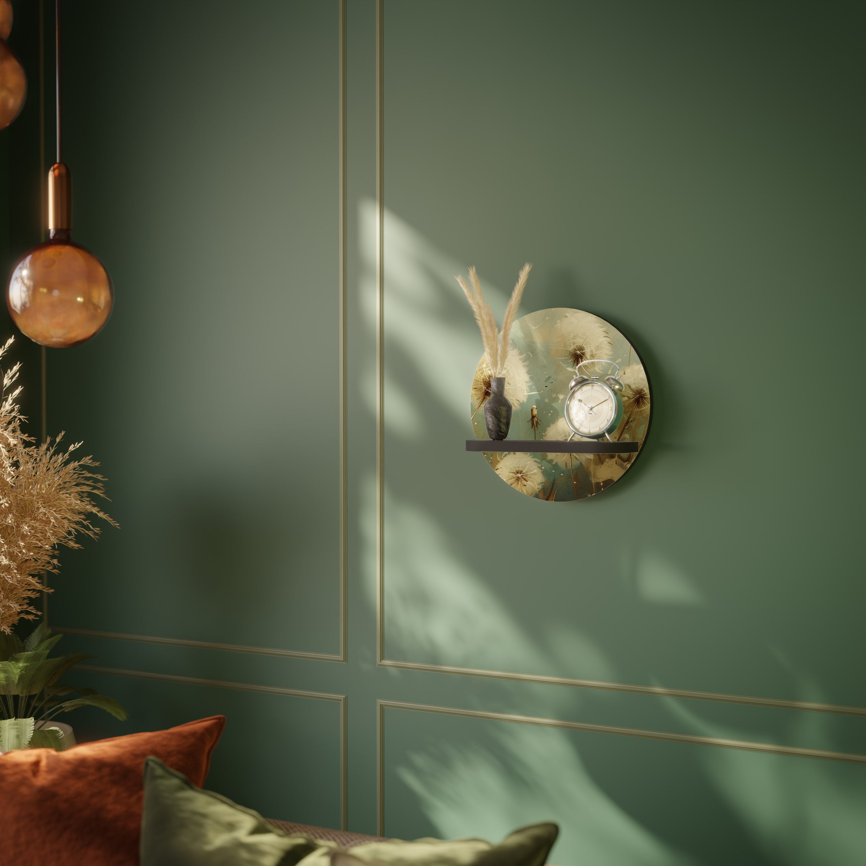 DREAMY MEADOW Round Art Shelf In Black Finish