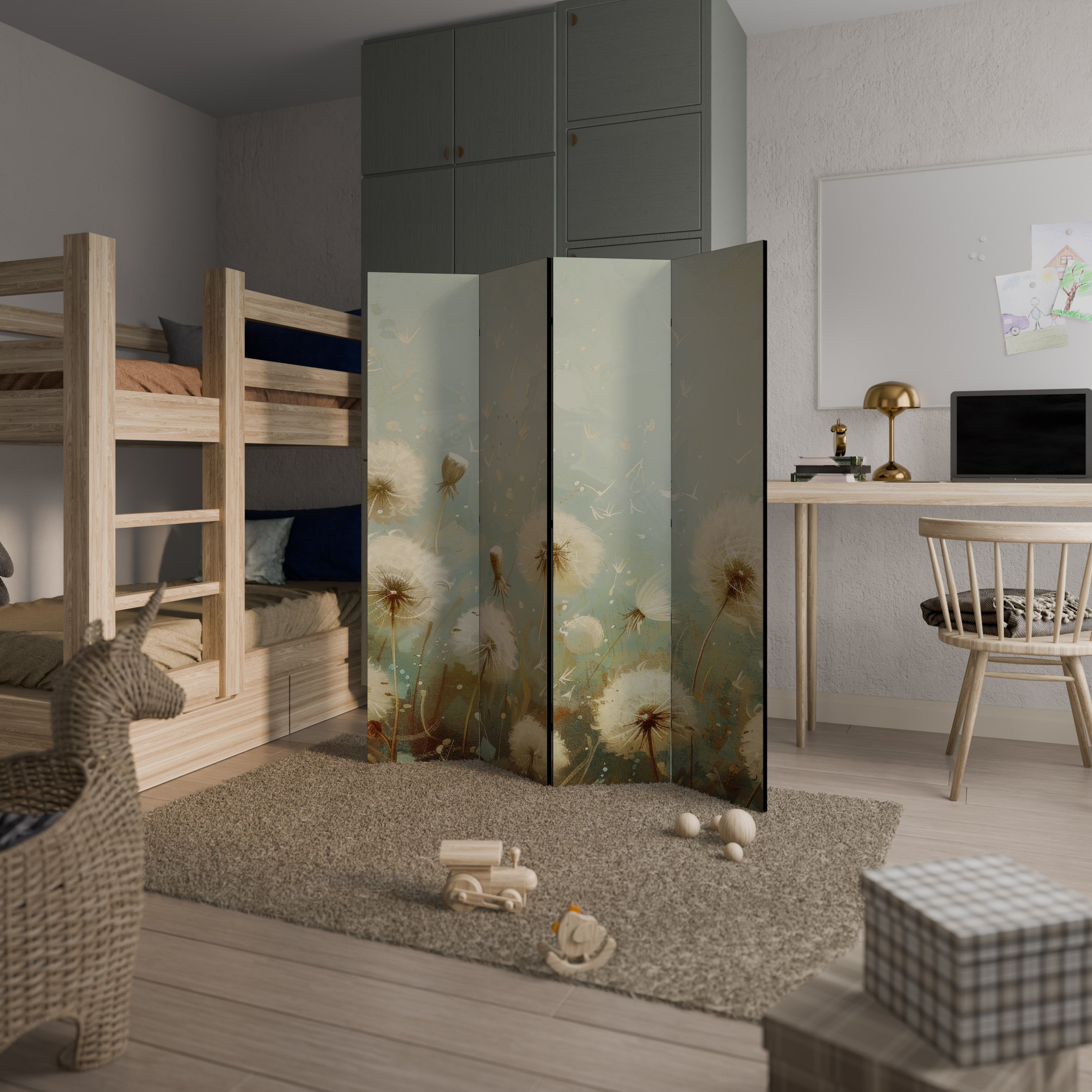 DREAMY MEADOW Biombo Decorativo de 4 Painéis