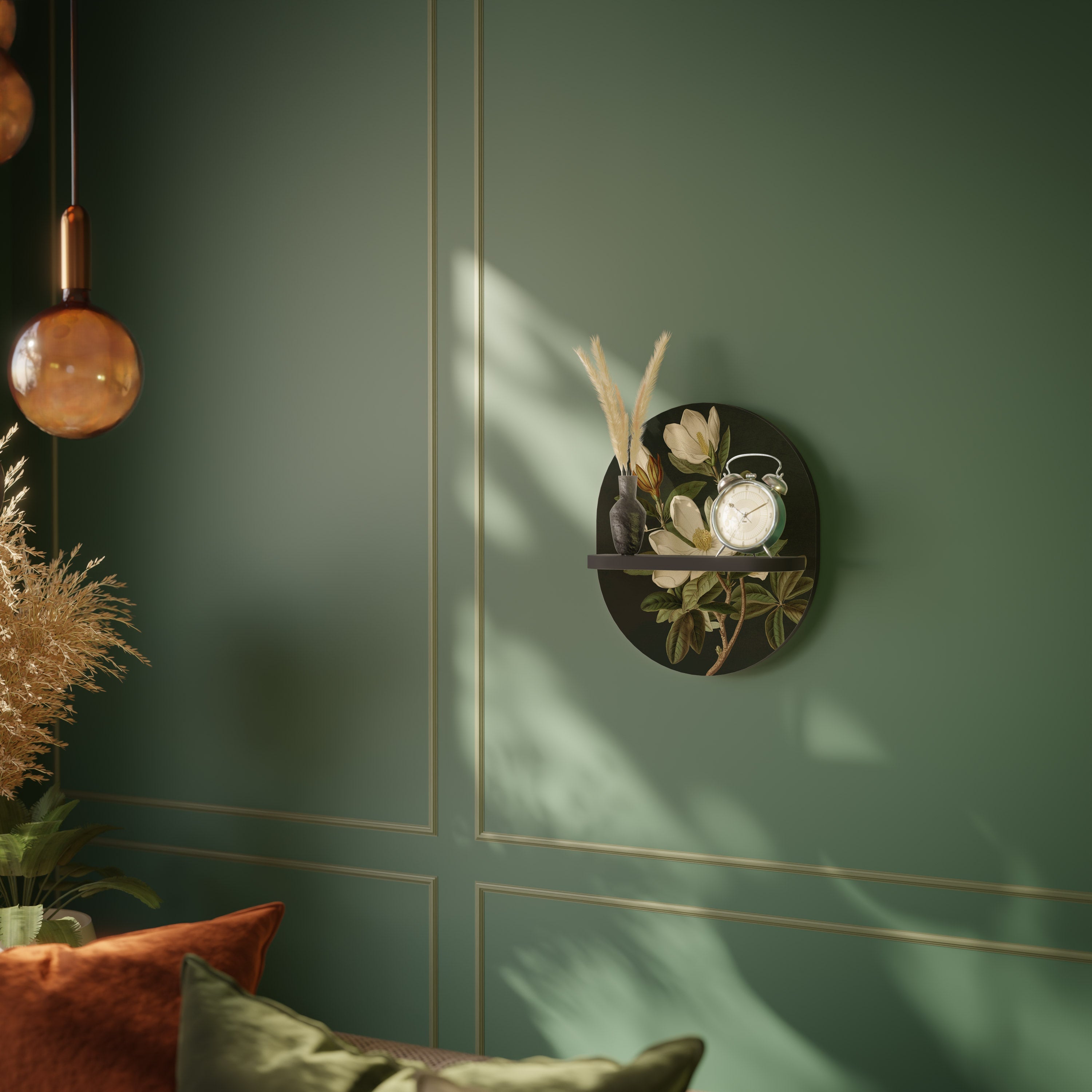 FLORAL NOIR Prateleira Oval Decorativa em Acabamento Preto