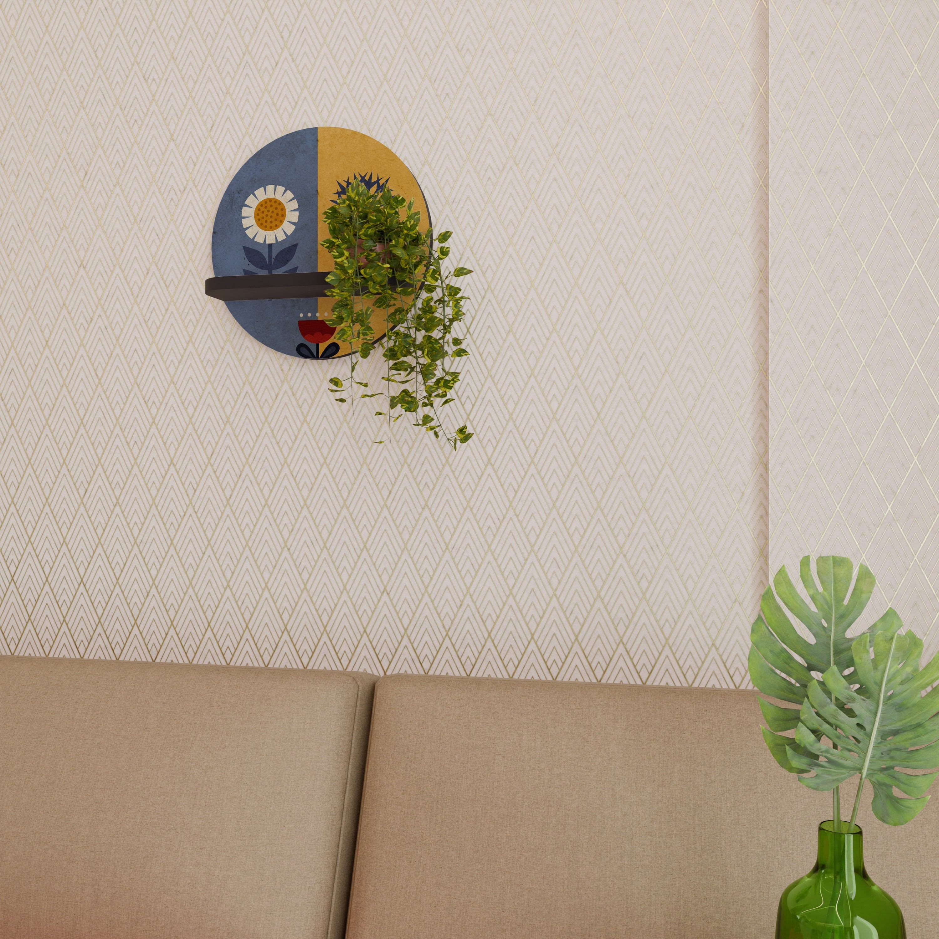 SCANDIC FLORET Round Art Shelf In Black Finish