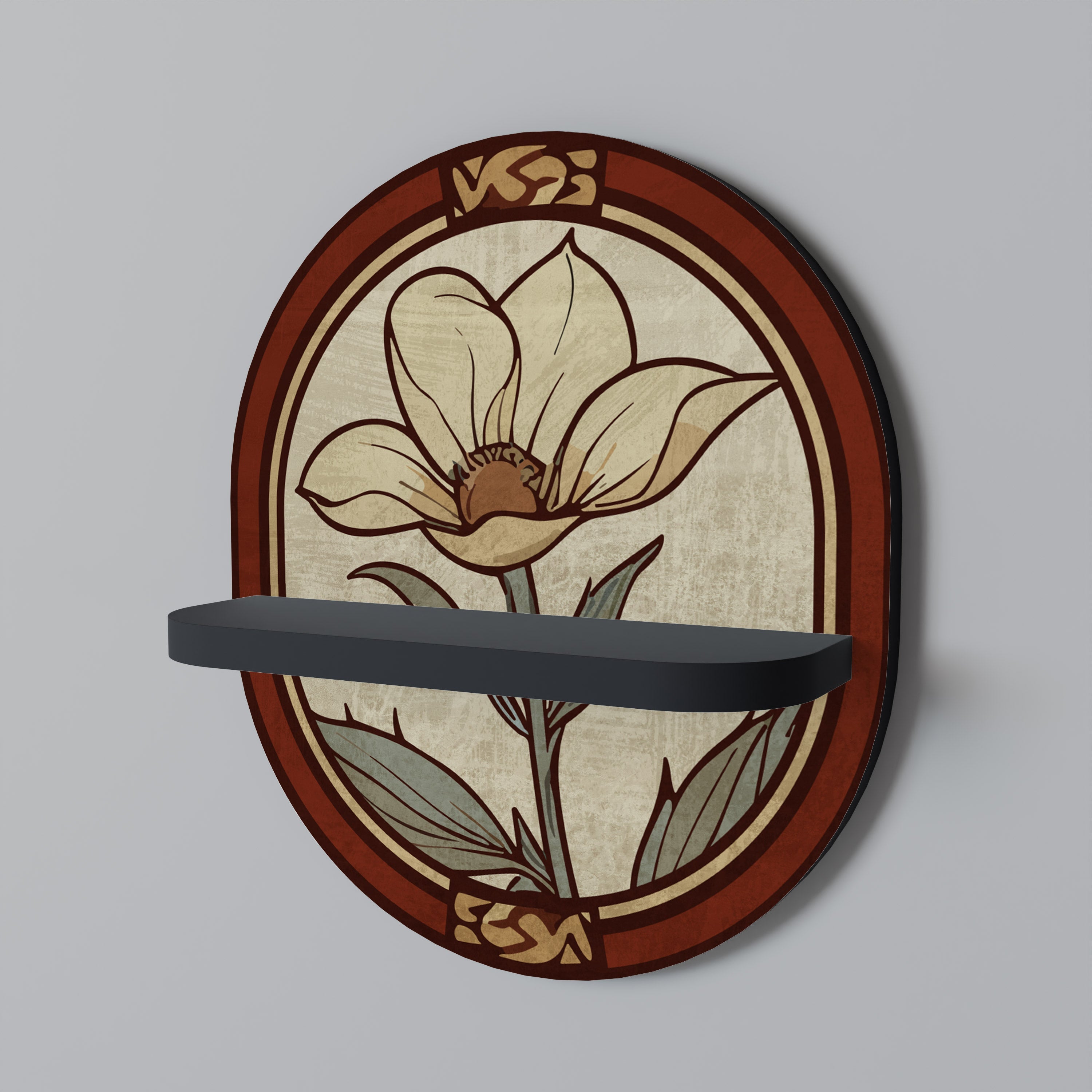 TIMELESS FLORA Prateleira Oval Decorativa em Acabamento Preto