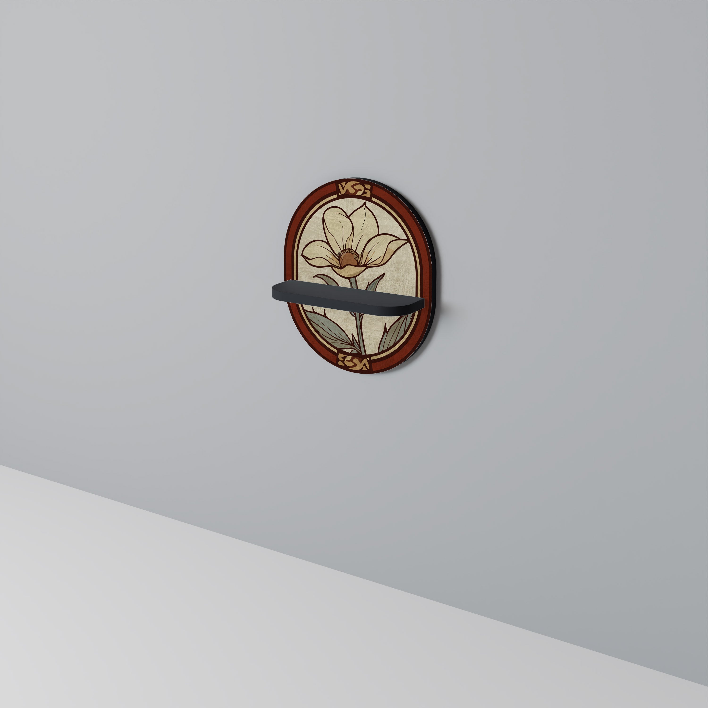 TIMELESS FLORA Prateleira Oval Decorativa em Acabamento Preto