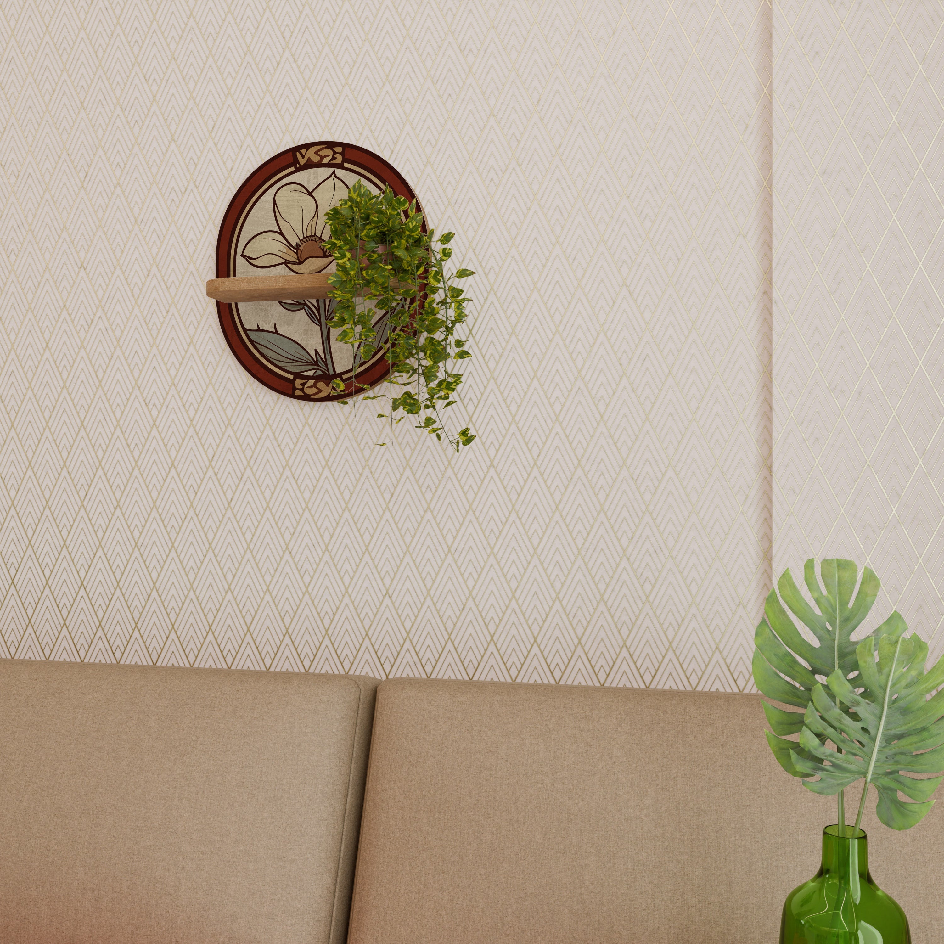 TIMELESS FLORA Prateleira Oval Decorativa em Efeito Carvalho