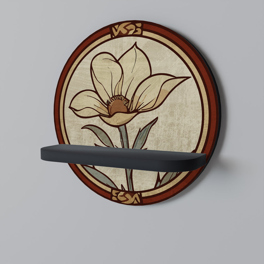 TIMELESS FLORA Round Art Shelf In Black Finish
