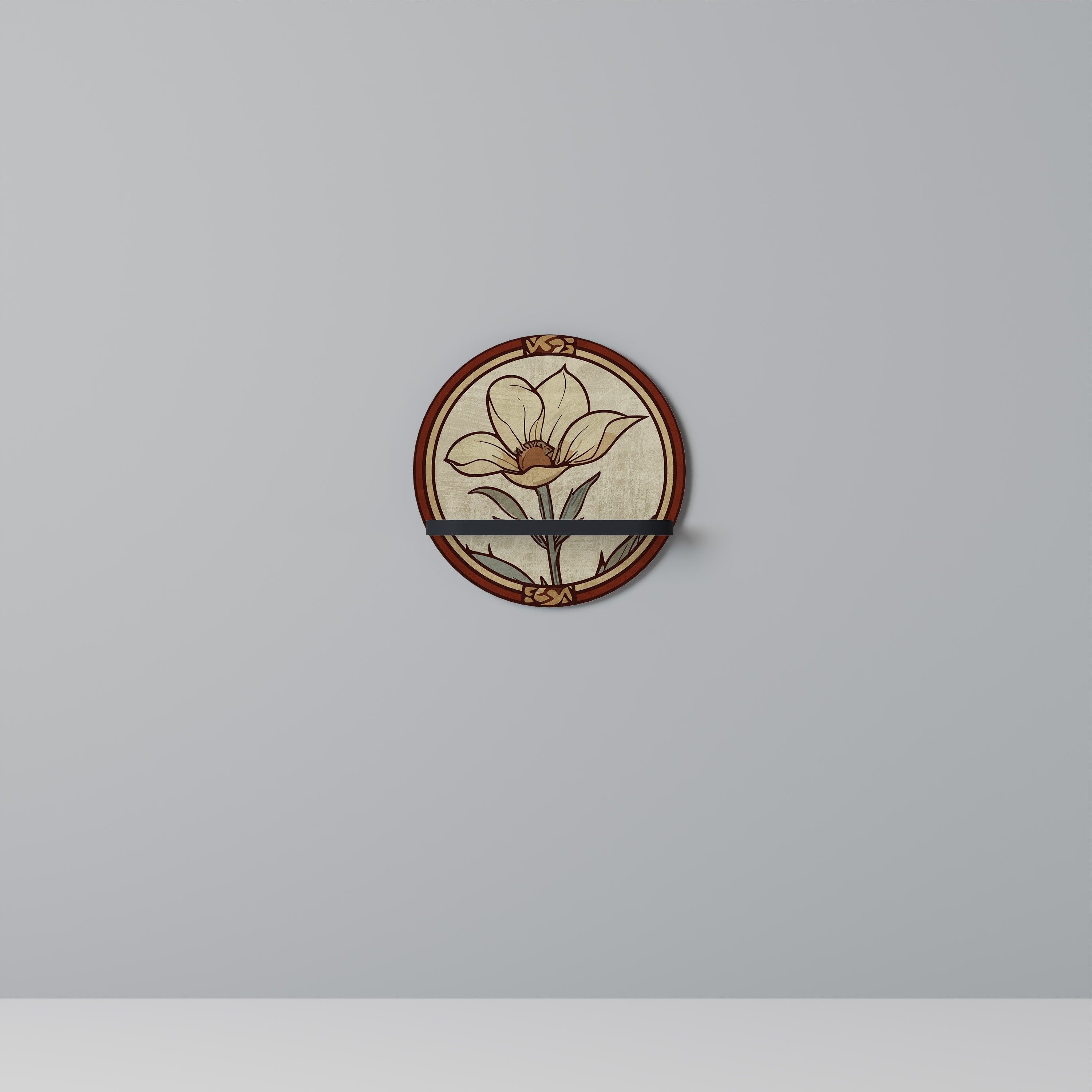 TIMELESS FLORA Round Art Shelf In Black Finish