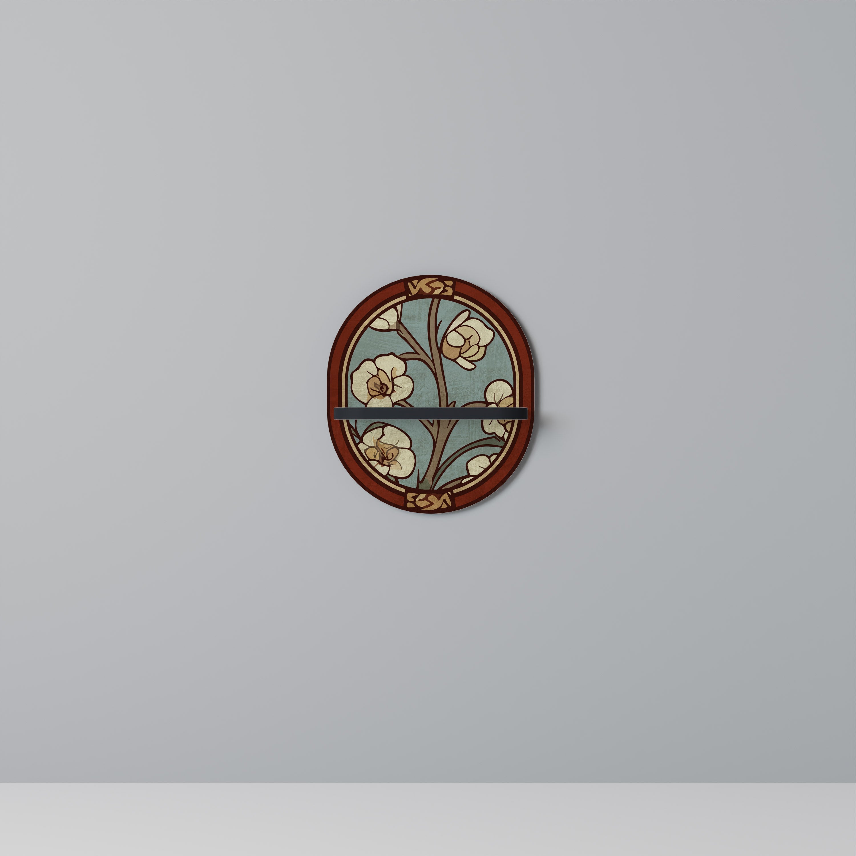 ORNATE PETALS Prateleira Oval Decorativa em Acabamento Preto