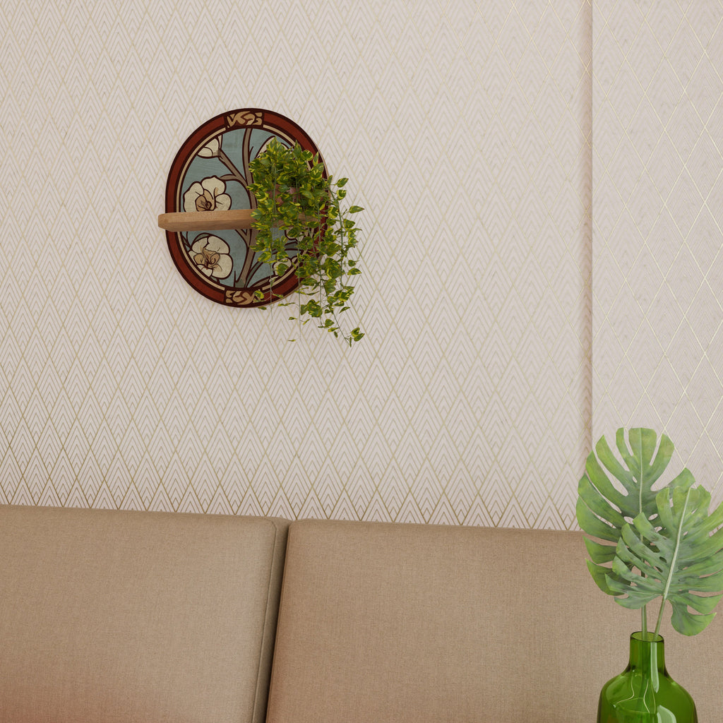 ORNATE PETALS Prateleira Oval Decorativa em Efeito Carvalho