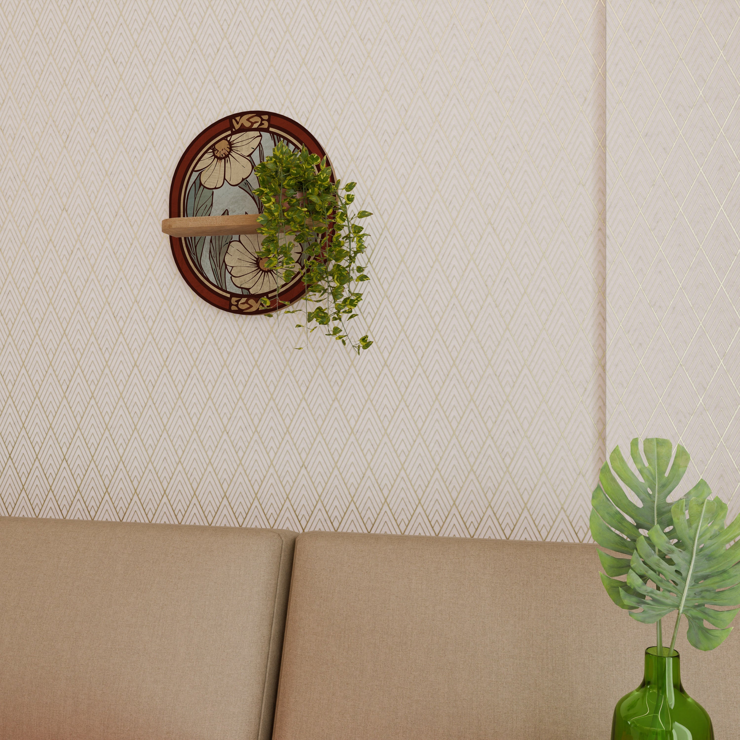 HERITAGE BLOSSOM Prateleira Oval Decorativa em Efeito Carvalho