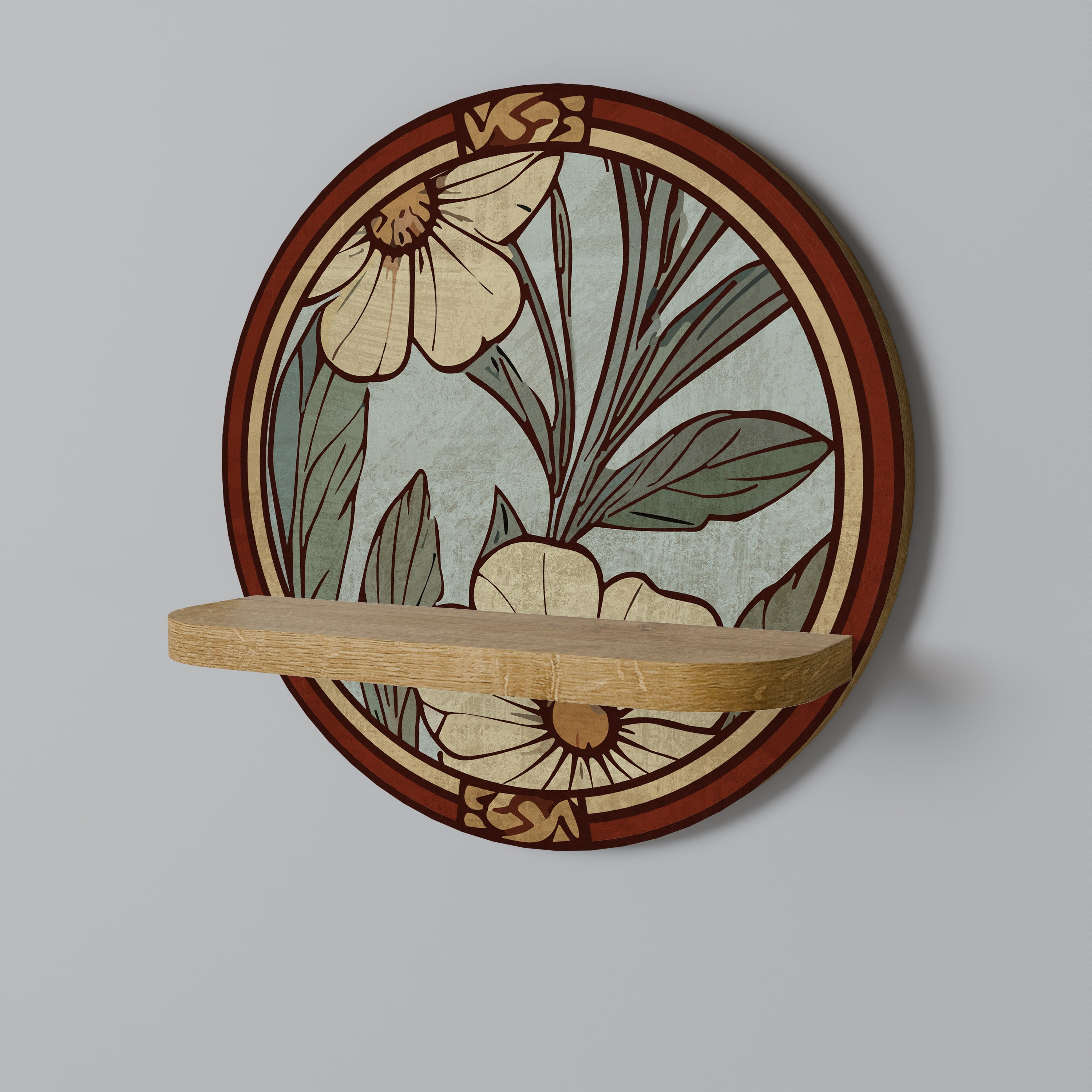 HERITAGE BLOSSOM Prateleira Redonda Decorativa em Efeito Carvalho