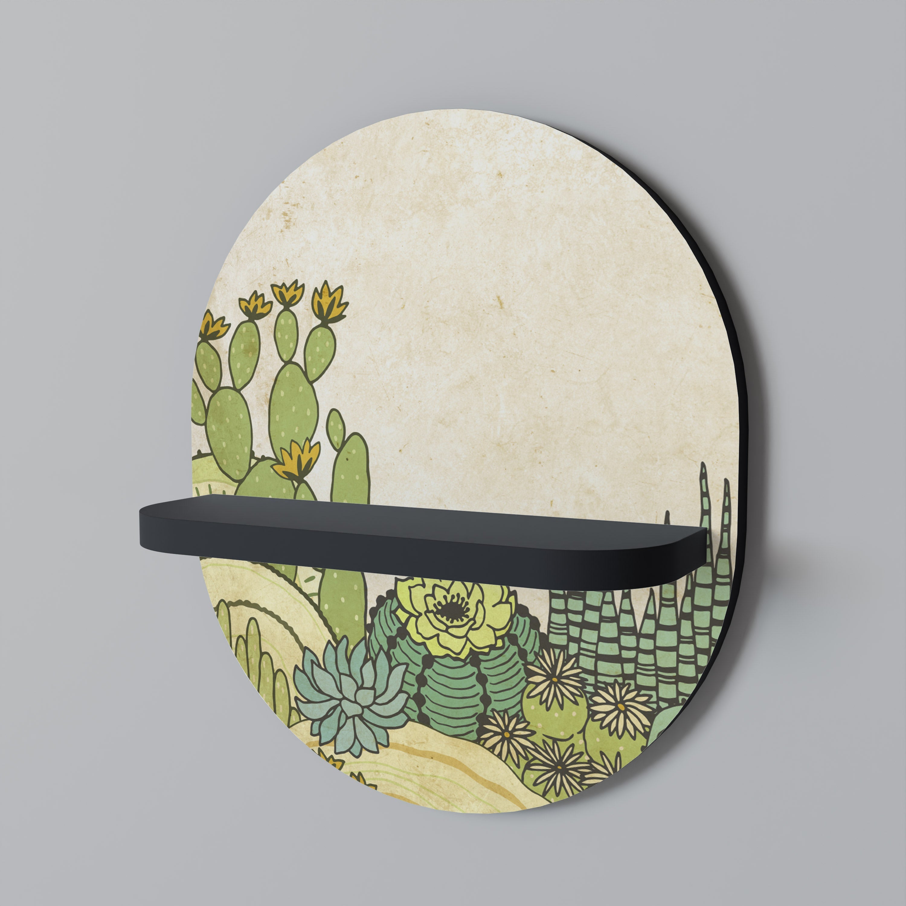 SUCCULENTS KALEIDOSCOPE Prateleira Oval Decorativa em Acabamento Preto