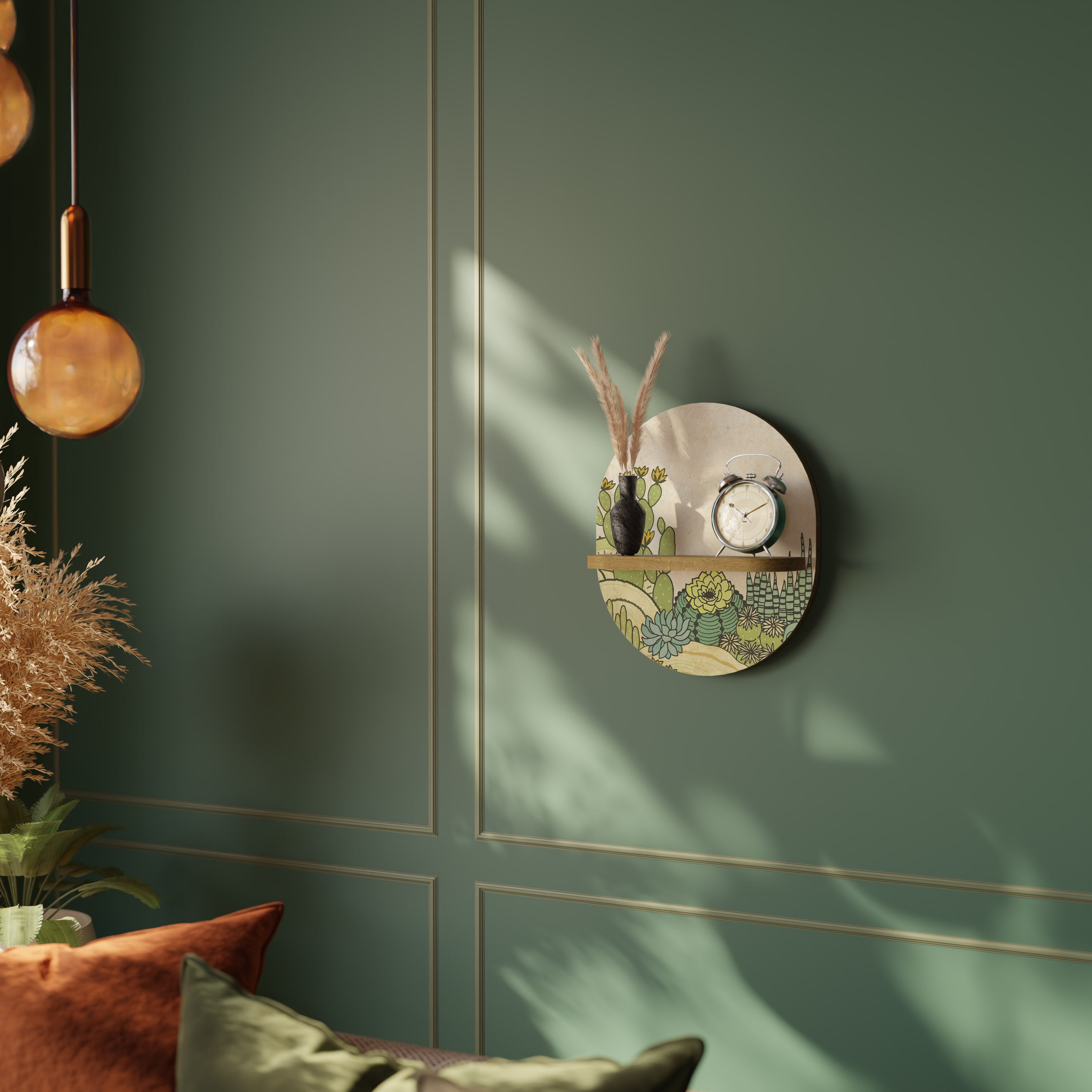 SUCCULENTS KALEIDOSCOPE Prateleira Oval Decorativa em Efeito Carvalho