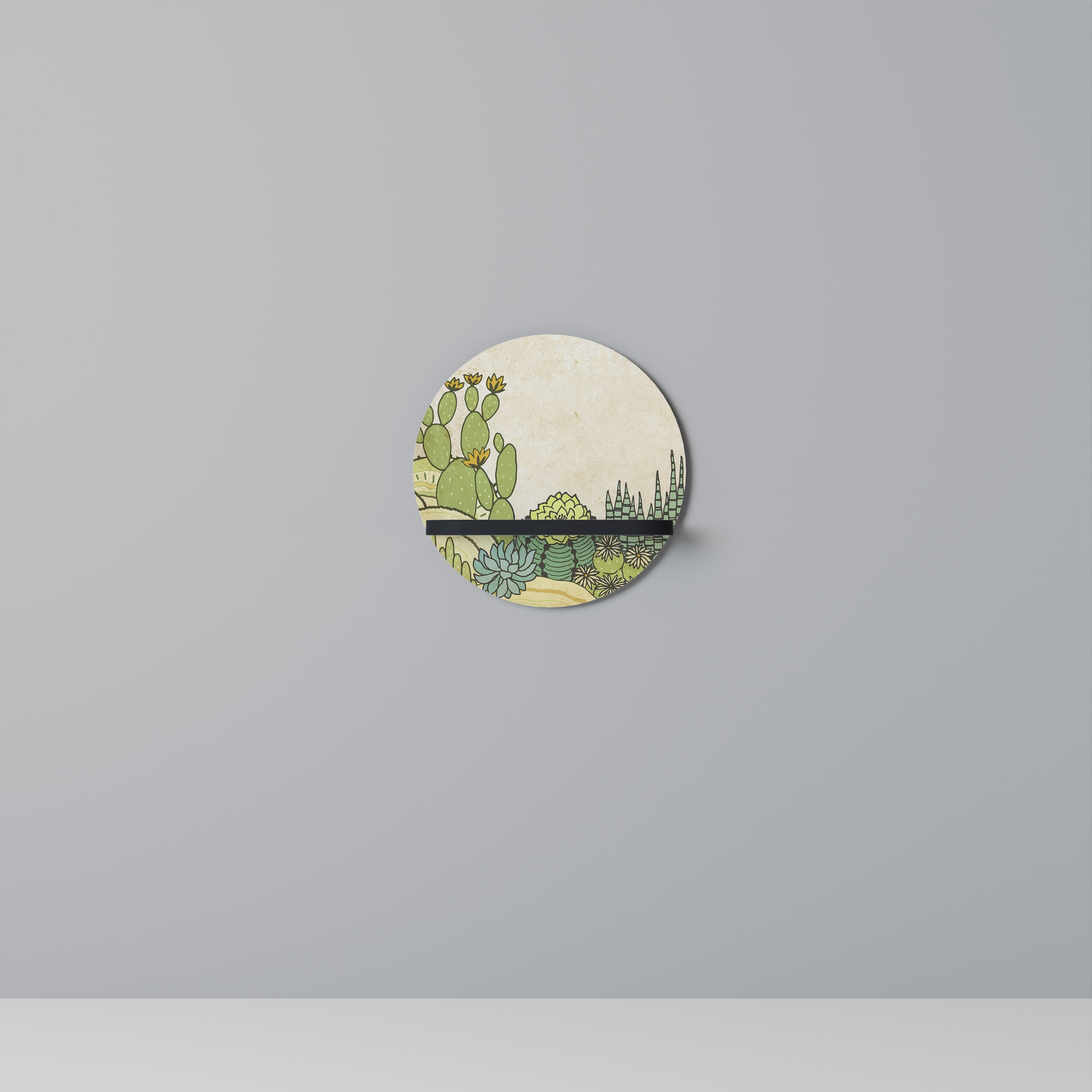 SUCCULENTS KALEIDOSCOPE Round Art Shelf In Black Finish