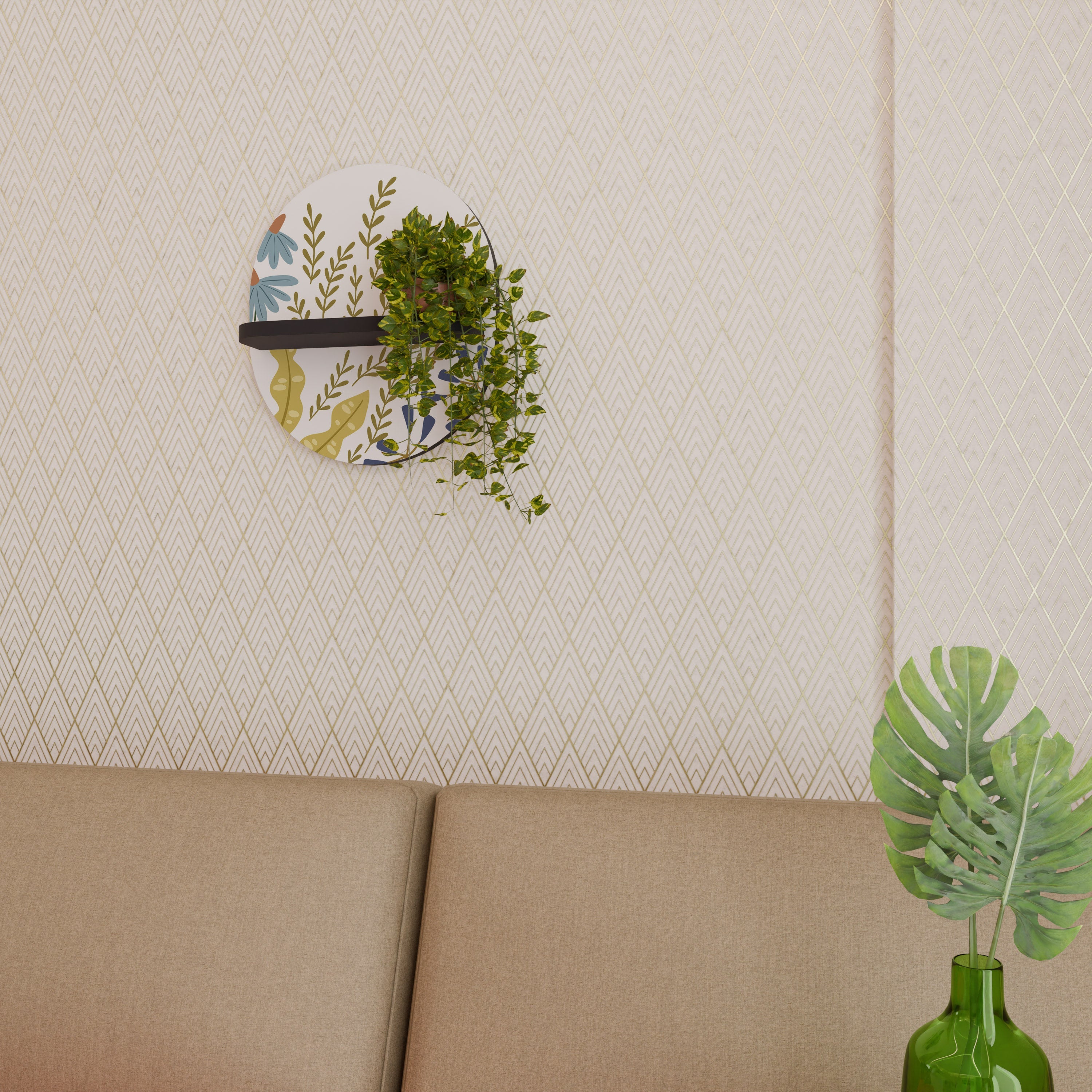 HELLO SPRING Prateleira Oval Decorativa em Acabamento Preto